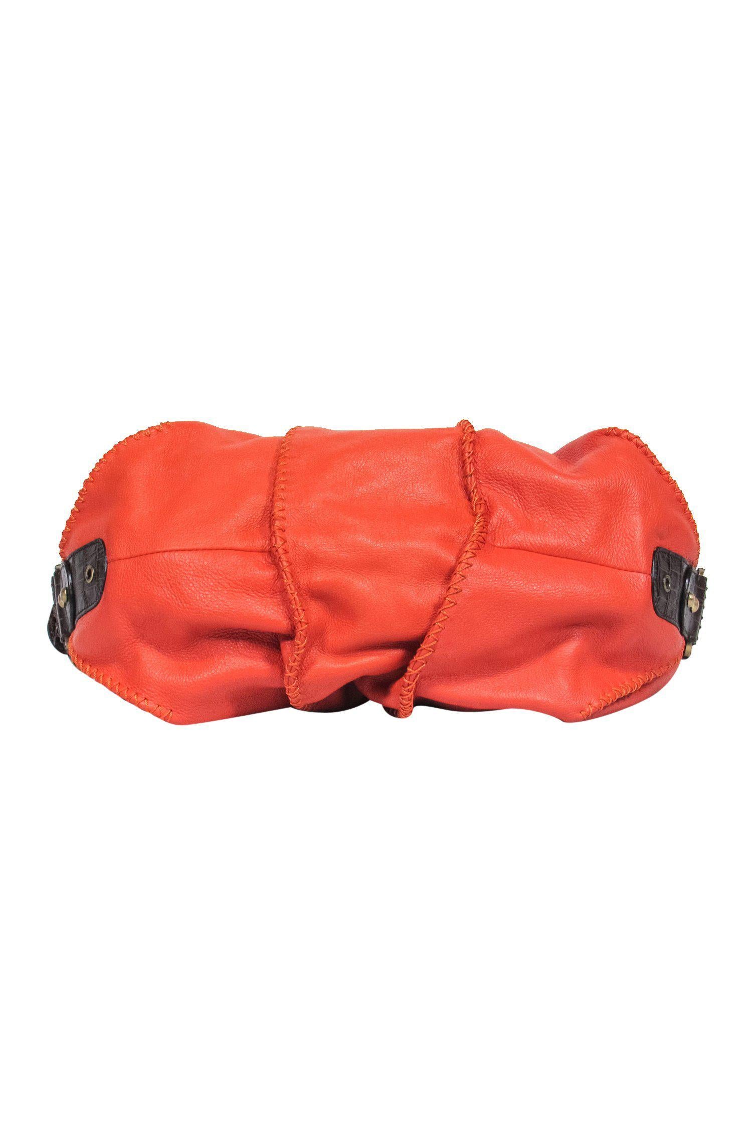 Dolce & Gabbana Orange Textured Leather Shoulder Bag with Exquisite Reptile Embossed Trim