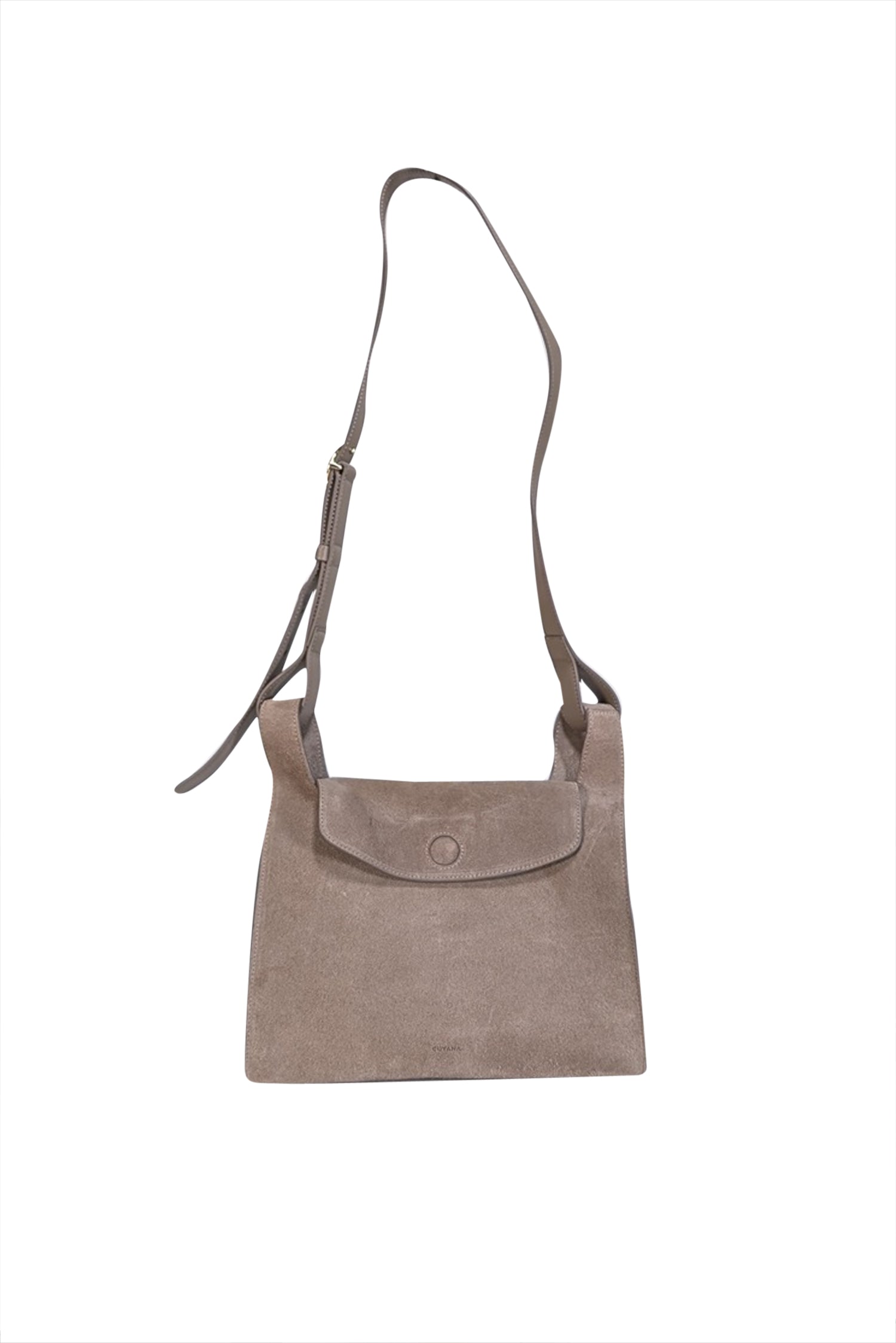 Cuyana's Stunning Taupe Suede Double Loop Crossbody Bag