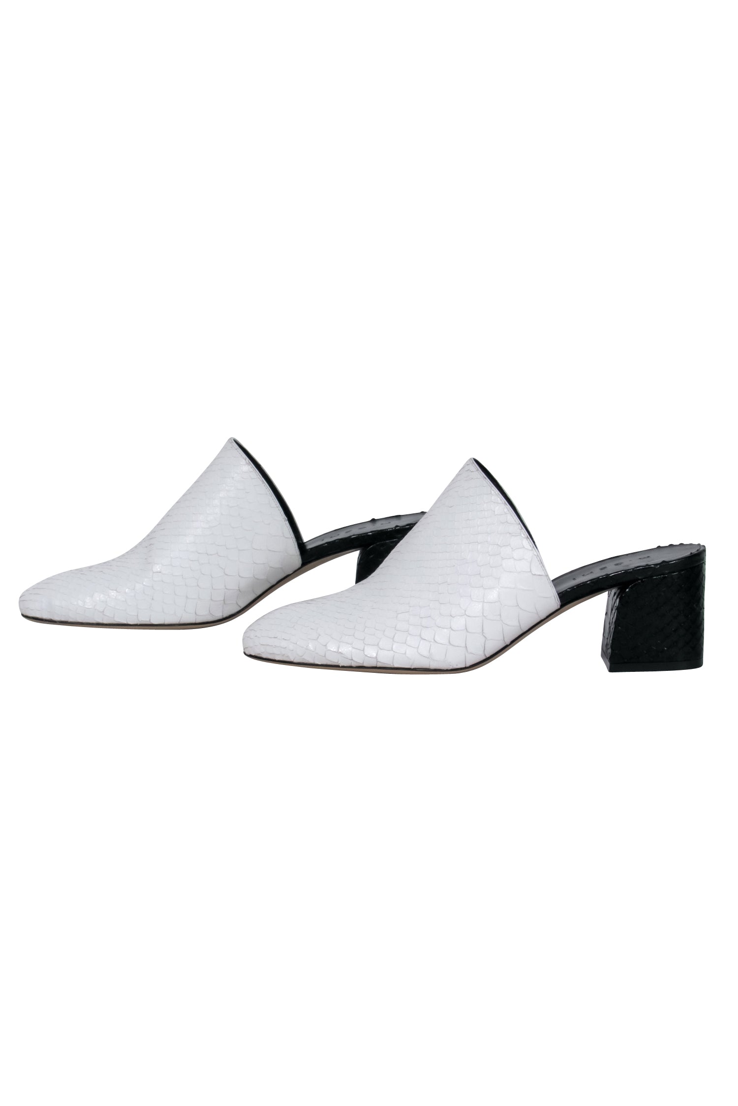M. Gemi - Stylish Black & White Snake Textured Mule Shoes in Size 10