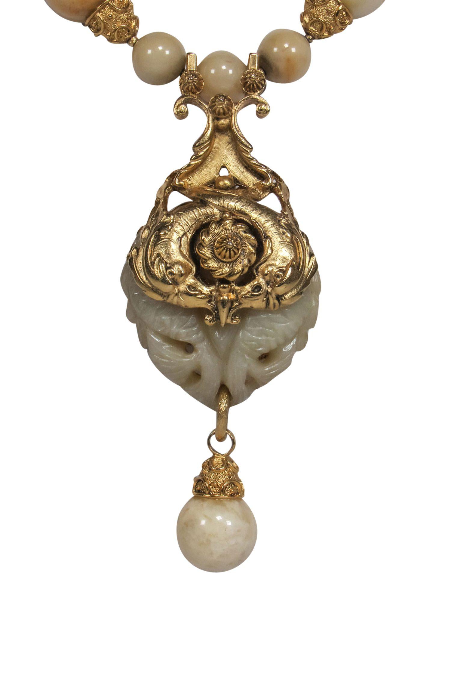 Jose & Maria Barrera - Stunning Gold-Toned Bauble Necklace with Bird Pendant