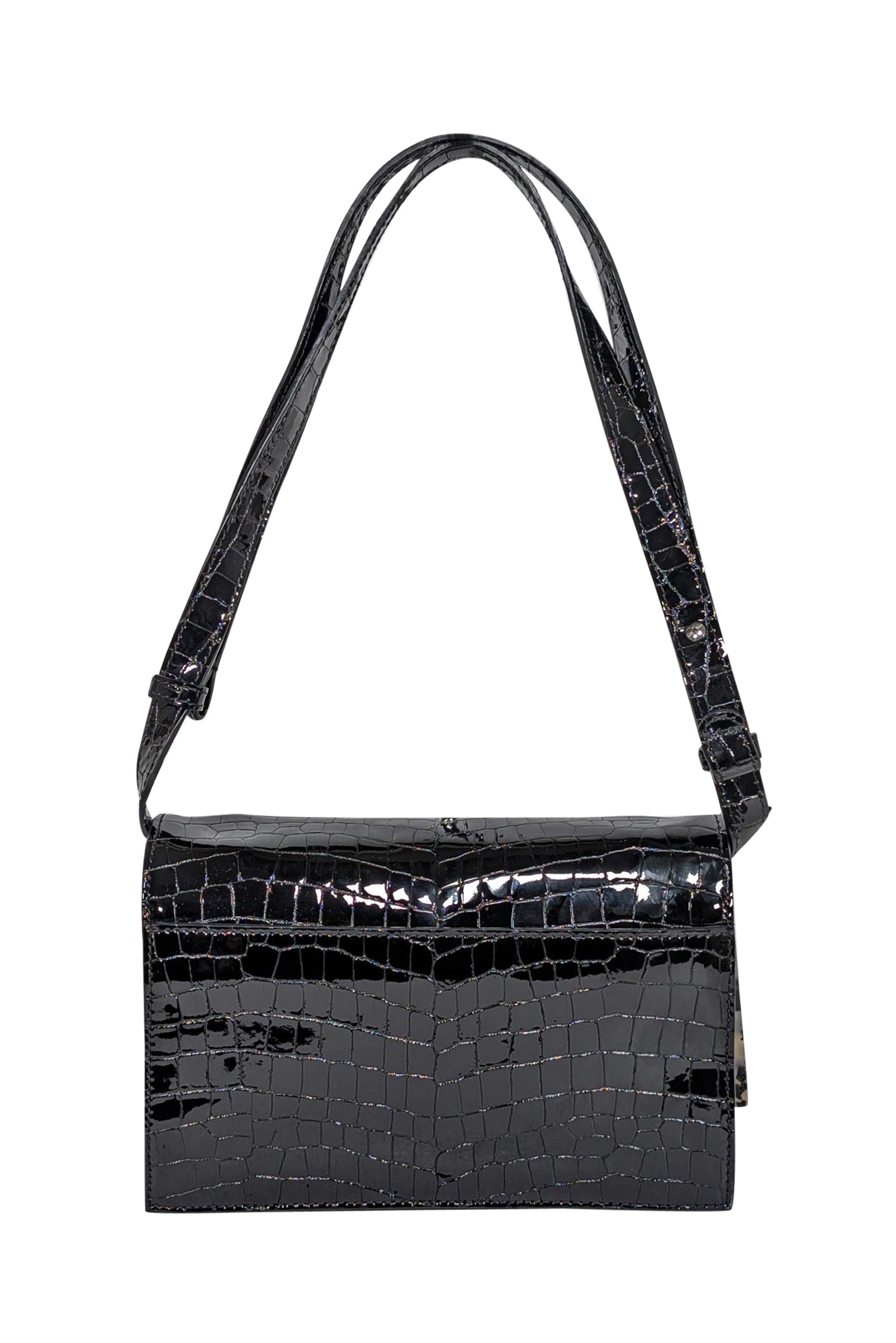 Ganni - Stunning Black Patent Leather Croc Embossed Shoulder Bag