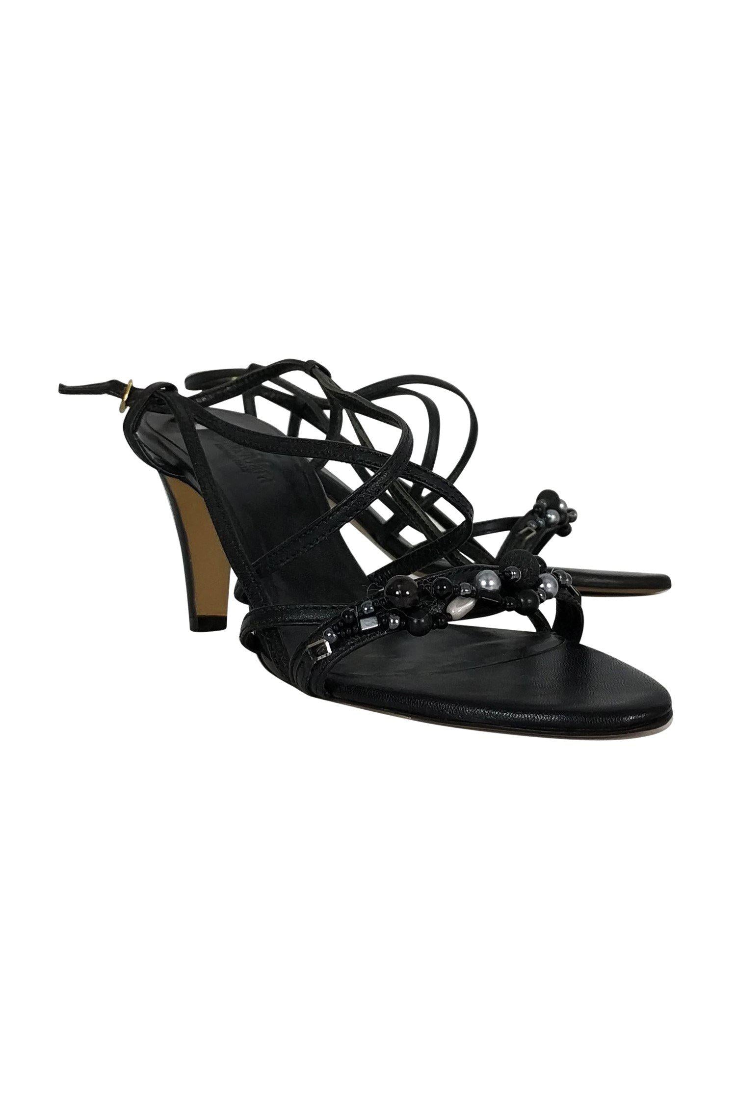 Max Mara Black Strappy Beaded Sandals - Size 11 - A Must-Have!