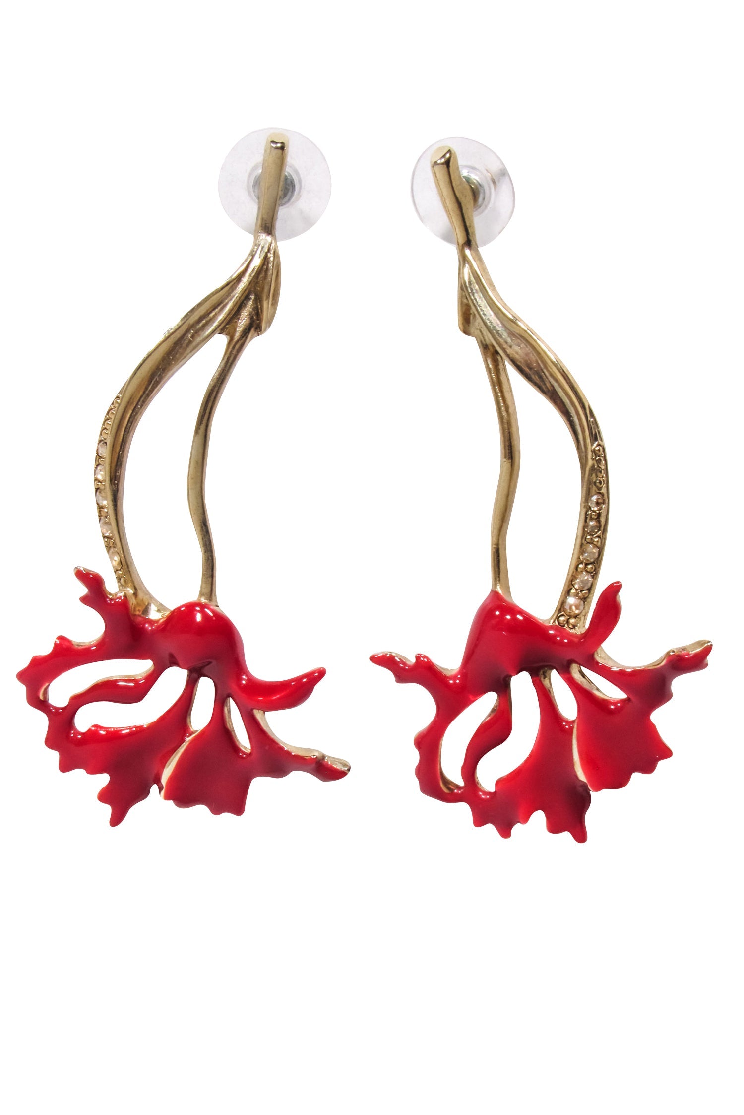 Oscar de la Renta's Stunning Gold & Red Carnation Leaf Earrings