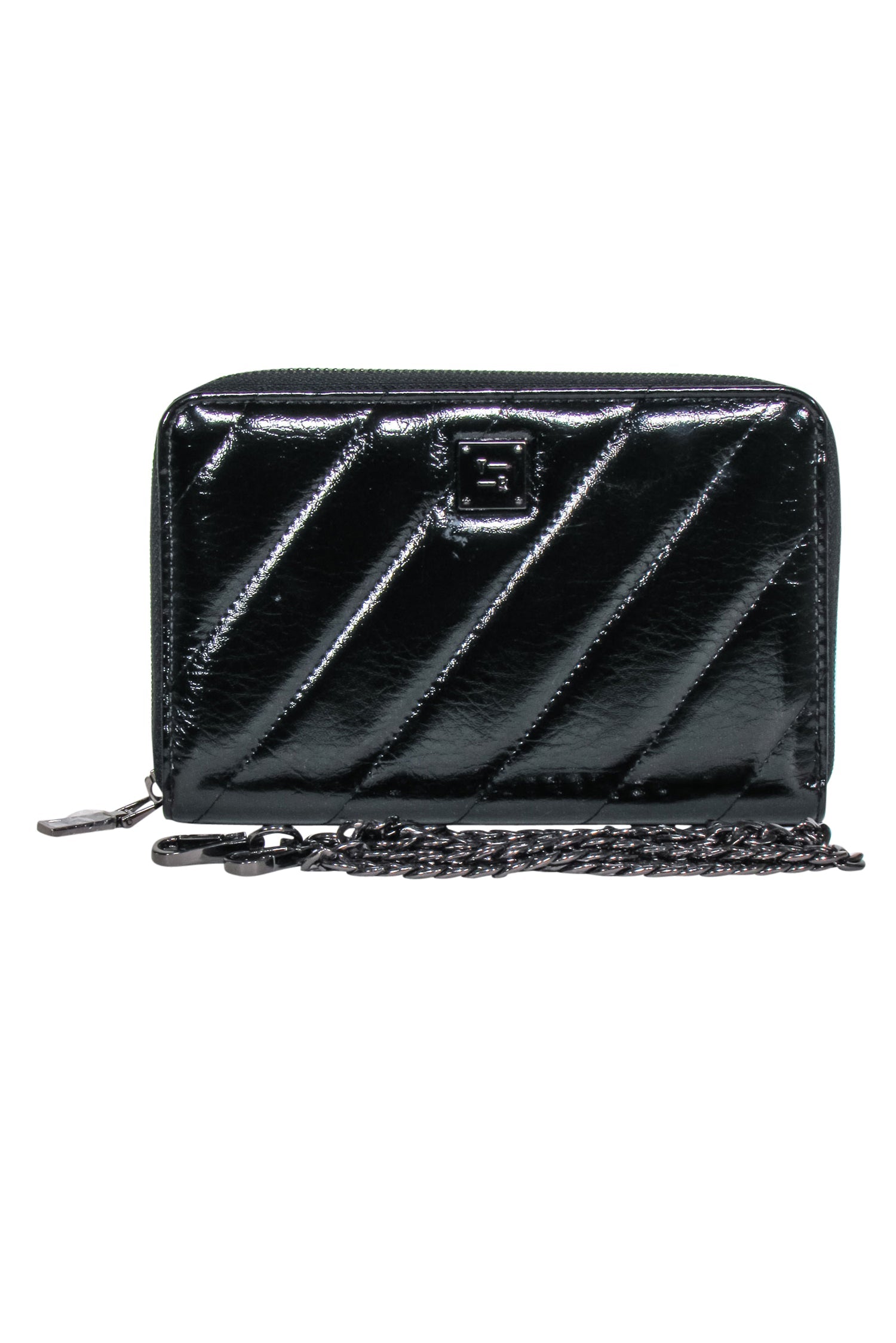 Royln - Sleek Black Patent Leather Crossbody Wallet with Removable Strap