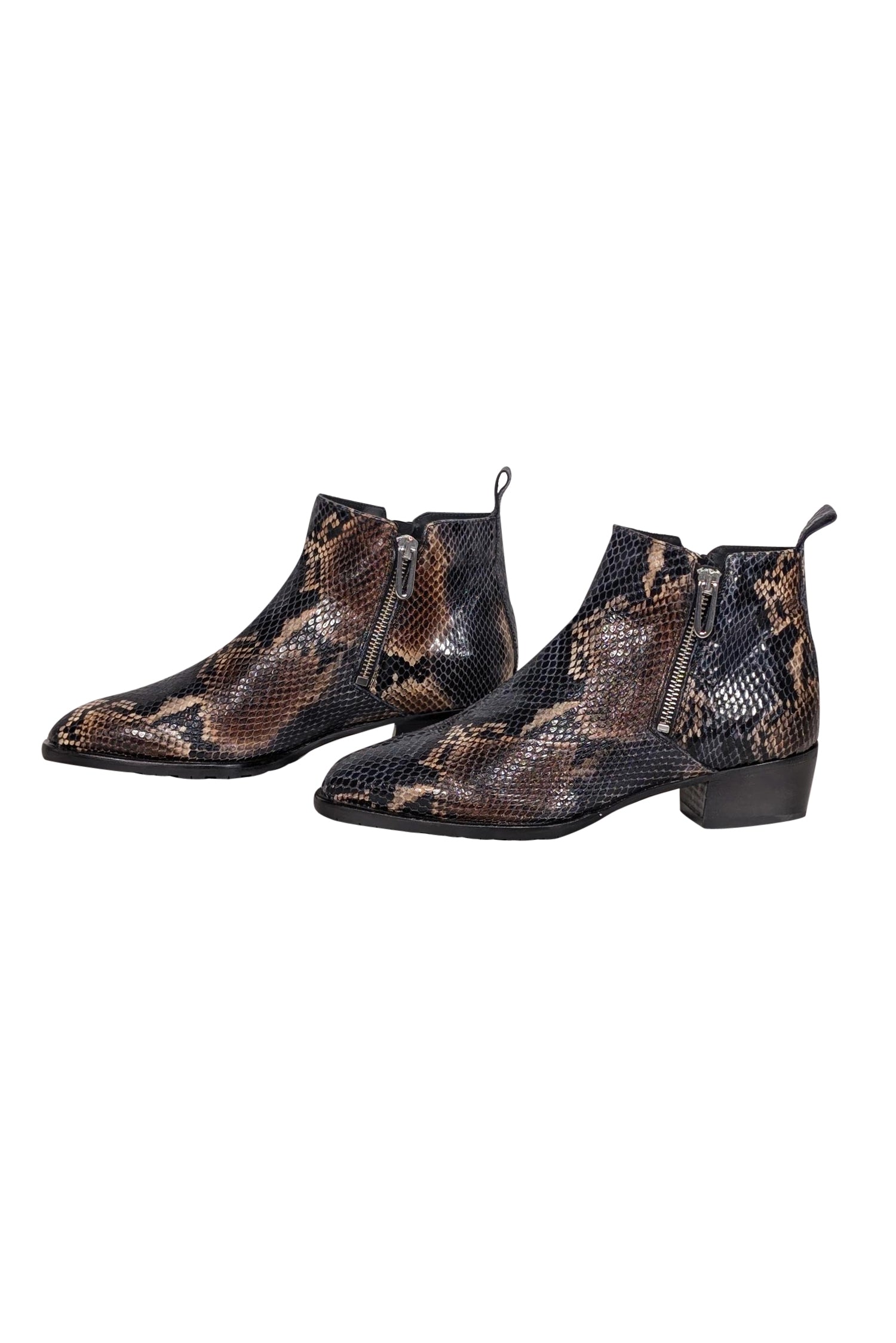 Aquatalia - Stylish Snakeskin Embossed Leather Ankle Boots in Black, Brown & Beige, Size 8.5