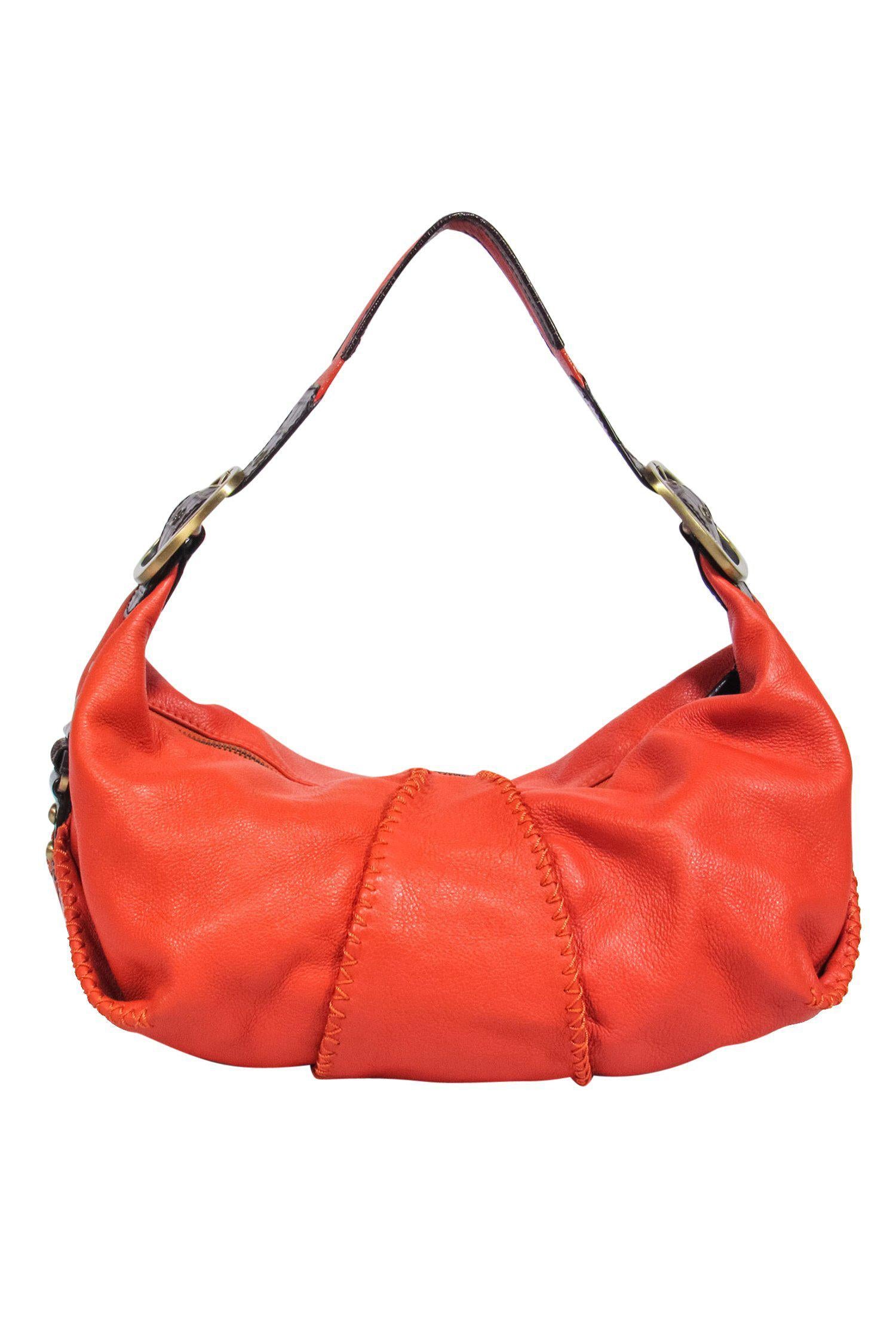 Dolce & Gabbana Orange Textured Leather Shoulder Bag with Exquisite Reptile Embossed Trim