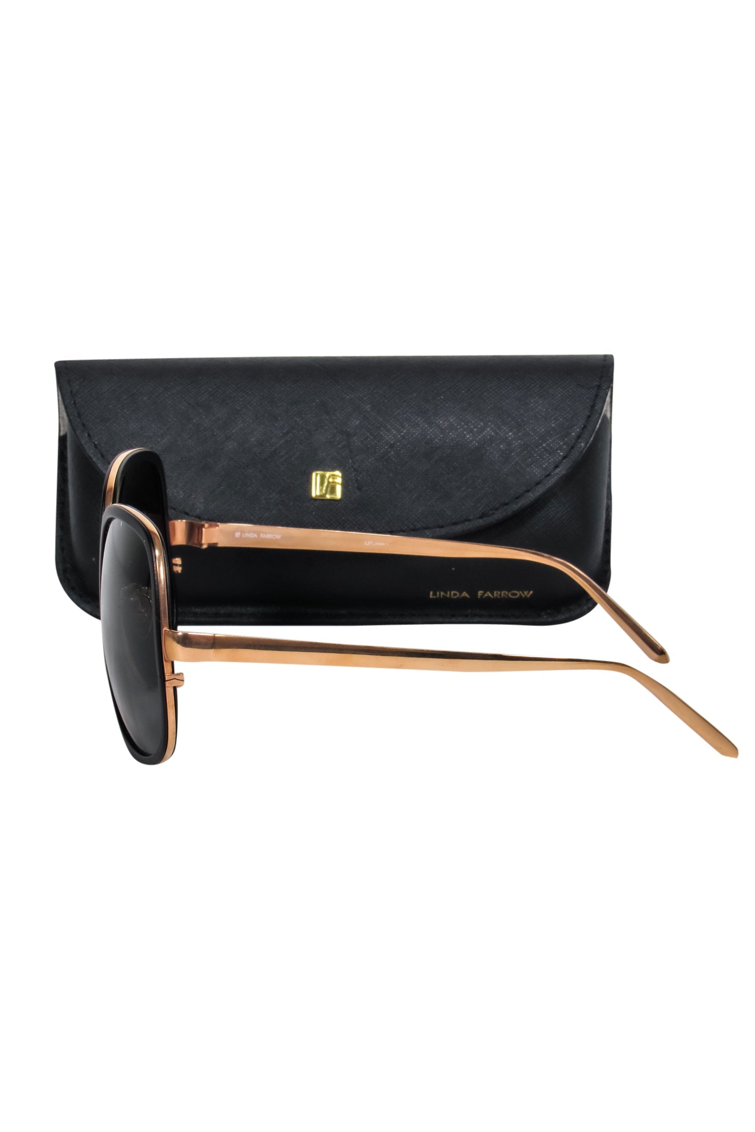 Linda Farrow - Stunning Black Matte Oversized Round Sunglasses with Gold - Toned Frame