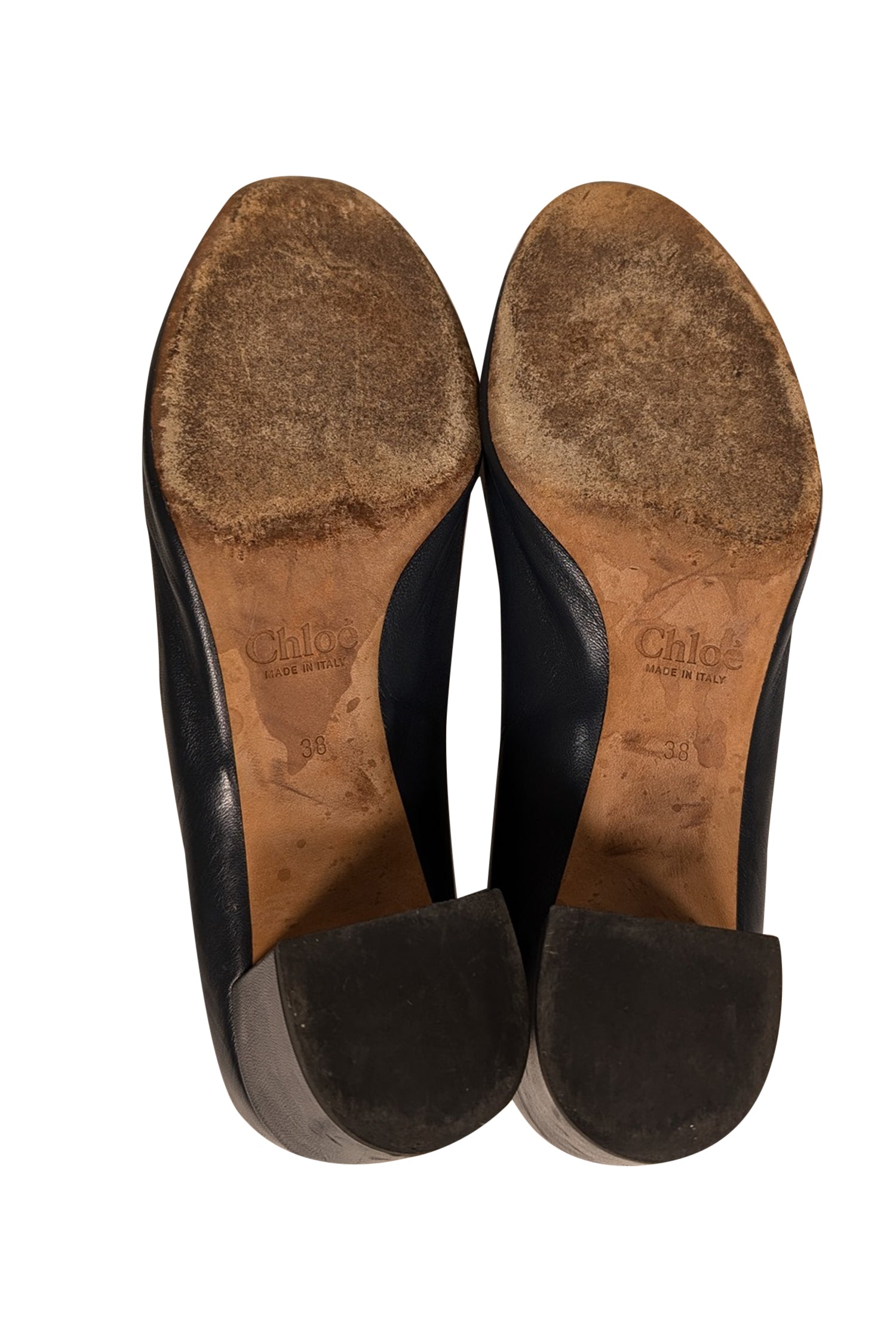 Chloe's Navy Leather Scallop Edge Low Heel Pumps - Size 8, Irresistible Style!