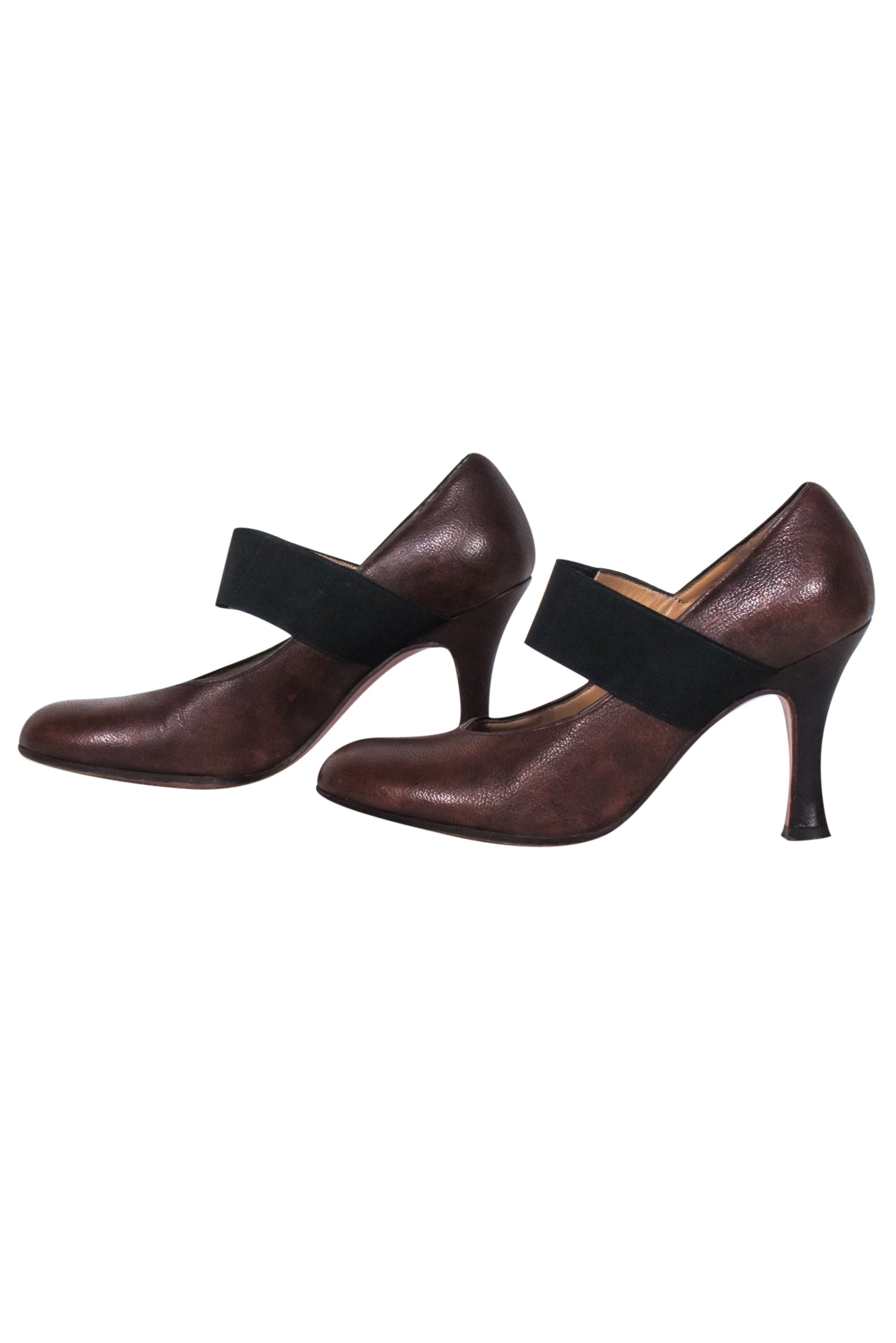 Marni's Stunning Brown Leather Pumps with Black Strap - Size 6.5