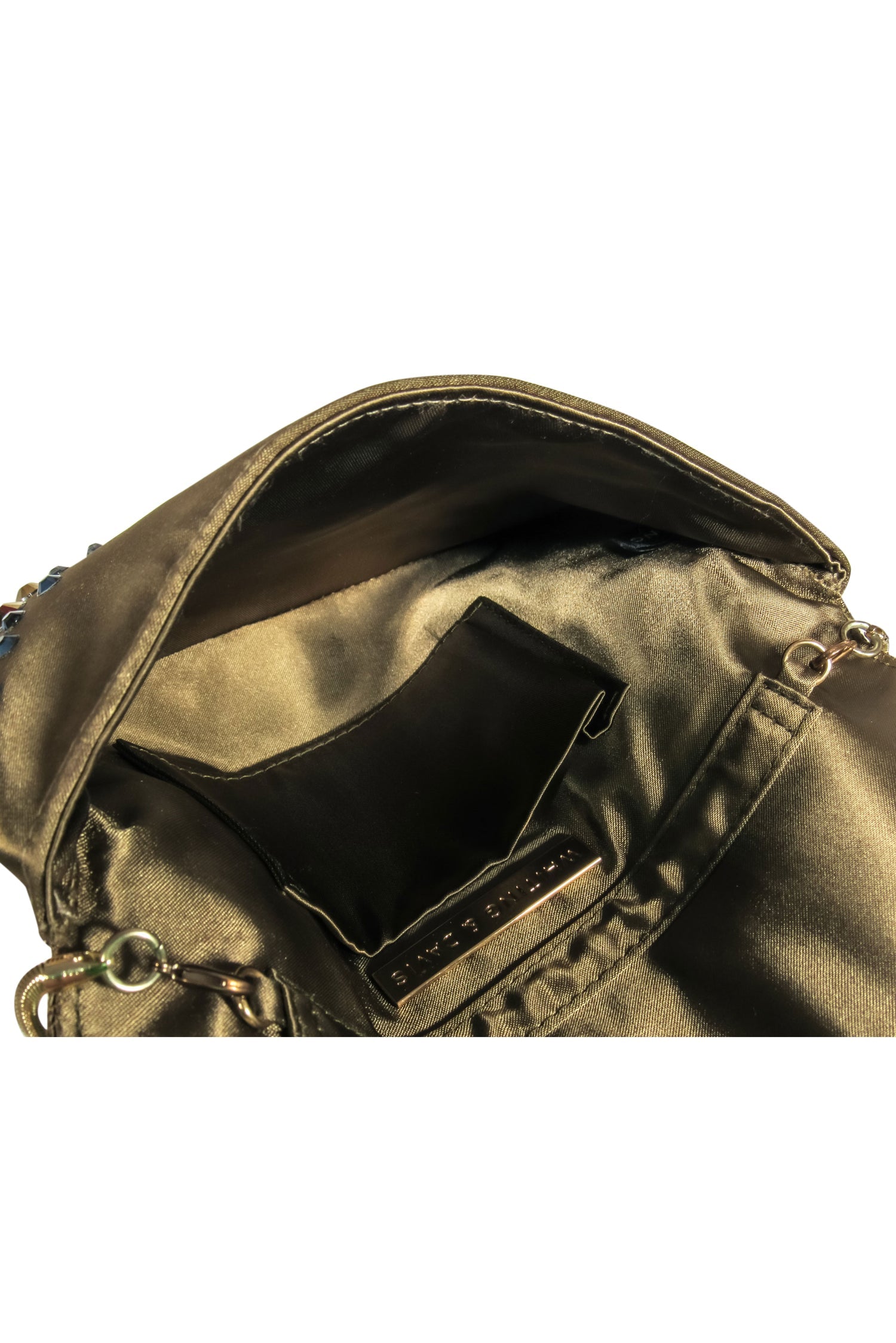 Whiting & Davis - Glamorous Gold Chainmail & Satin Fold-Over Baguette Bag with Rhinestone Bling
