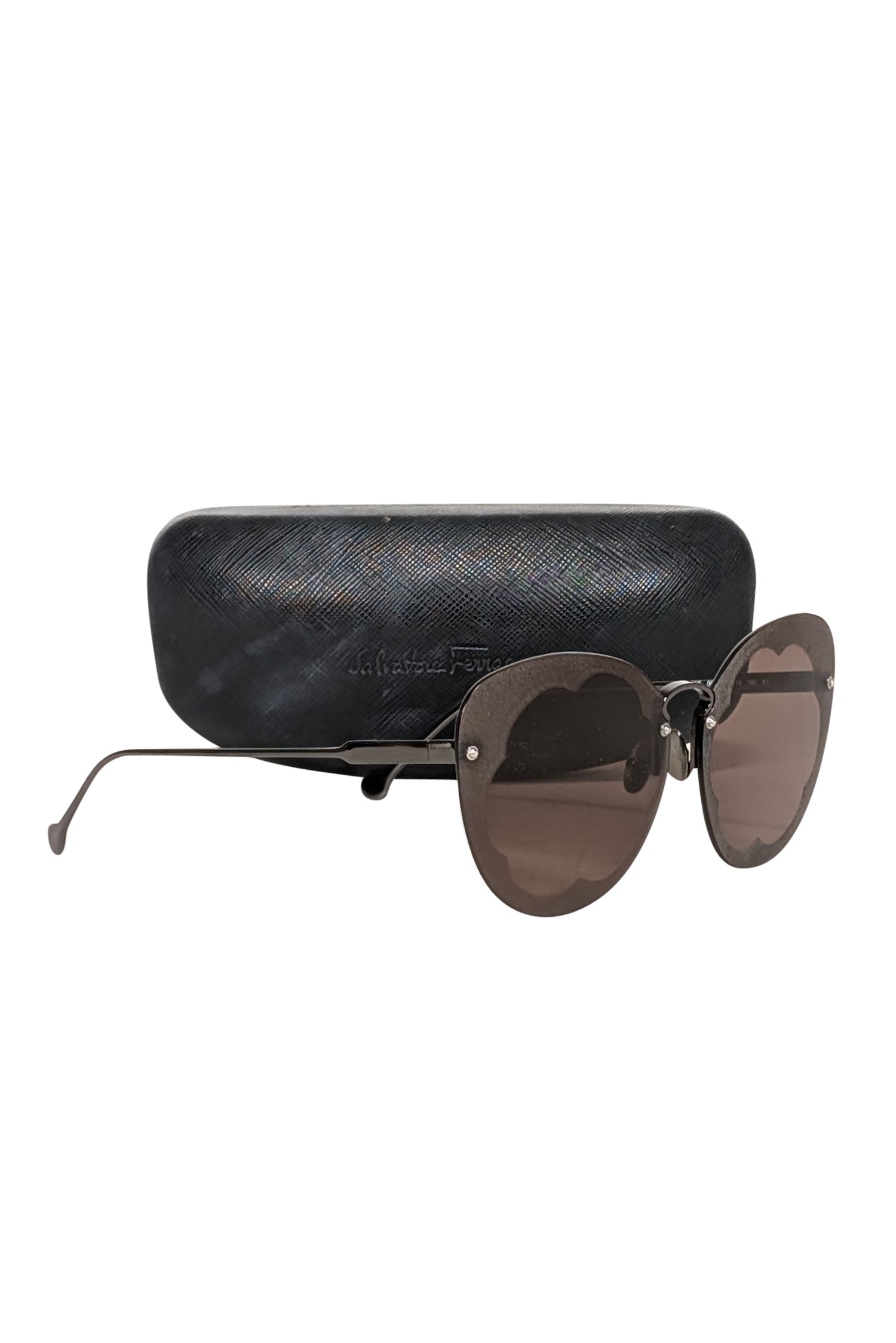 Ferragamo's Stunning Black Matte Large Cat Eye Sunglasses with Scallop Edge Lenses