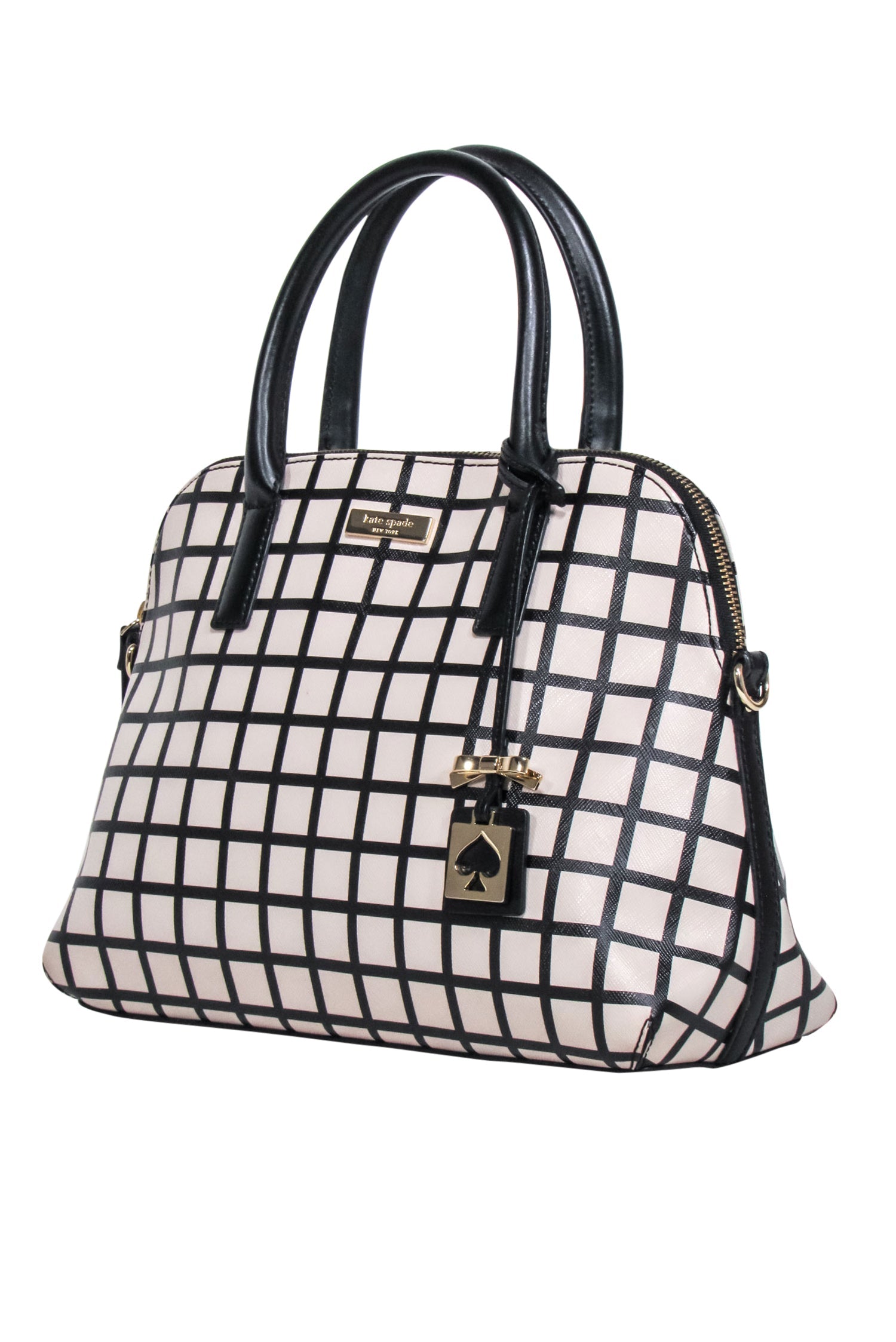 Kate Spade's Charming Beige & Black Checkered Saffiano Leather Handbag