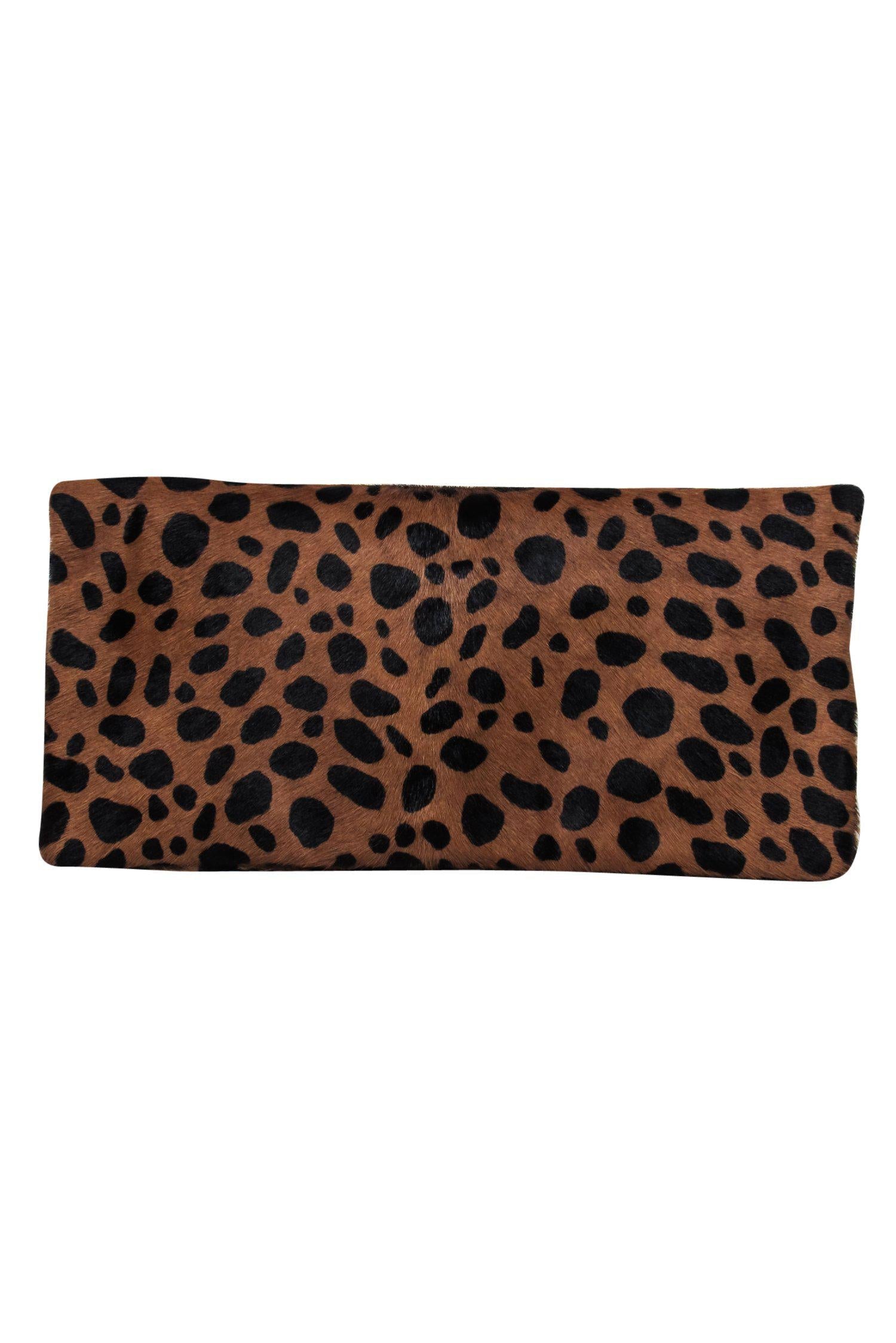 Clare V. - Stunning Brown Leopard Print Calf Hair Fold-Over Zippered Clutch