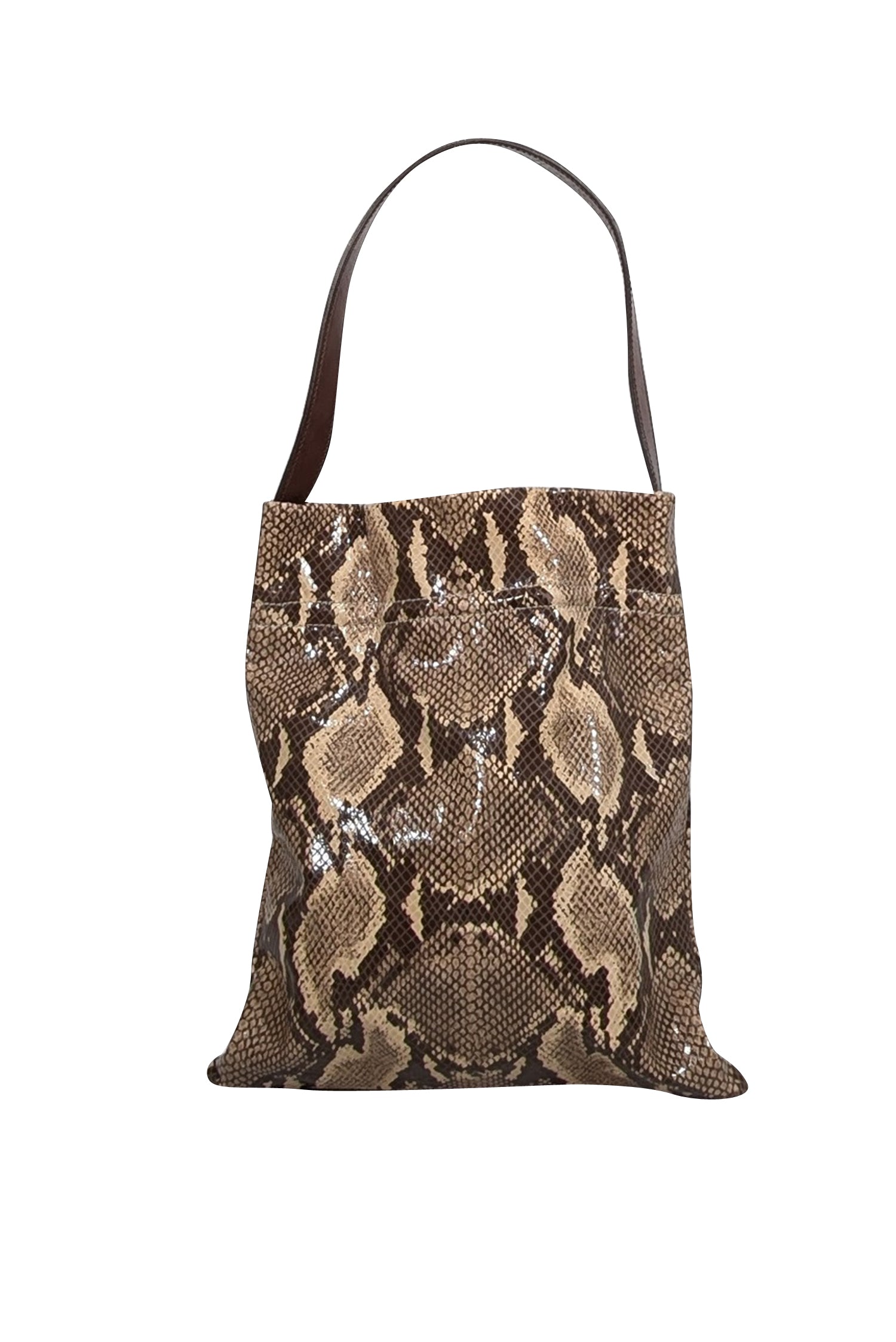 TL-180 Beige & Brown Python-Embossed Leather Chic Shoulder Bag