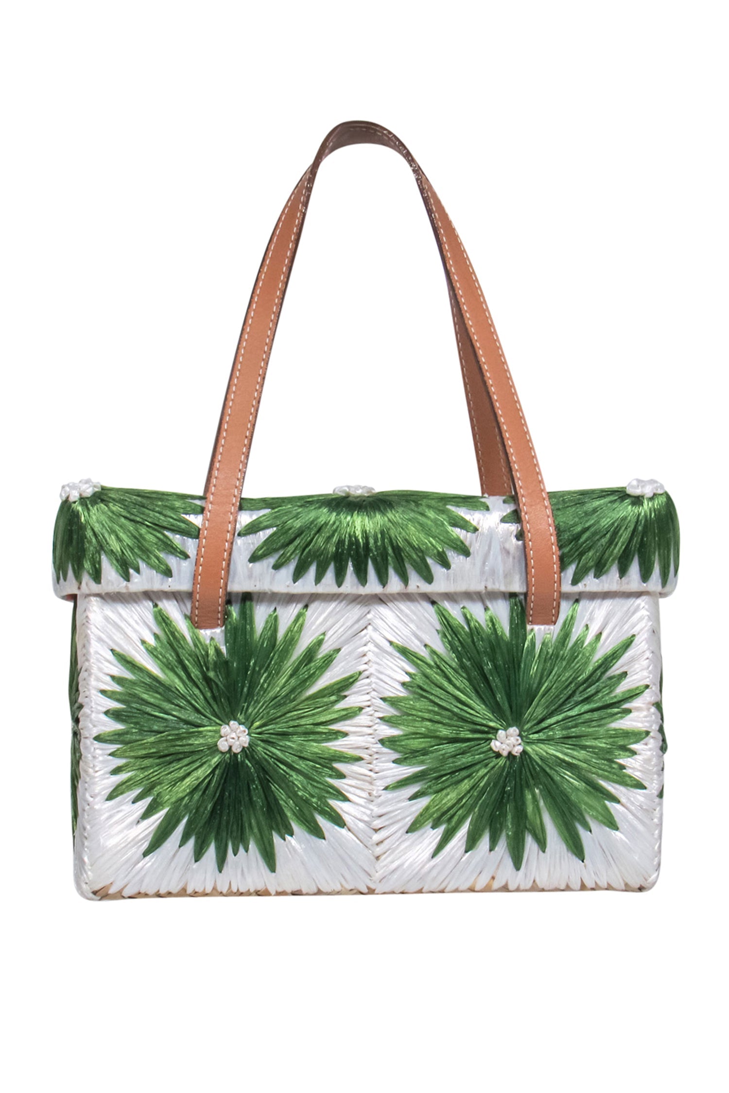 Kate Spade's Stunning Green & Ivory Floral Straw Handbag