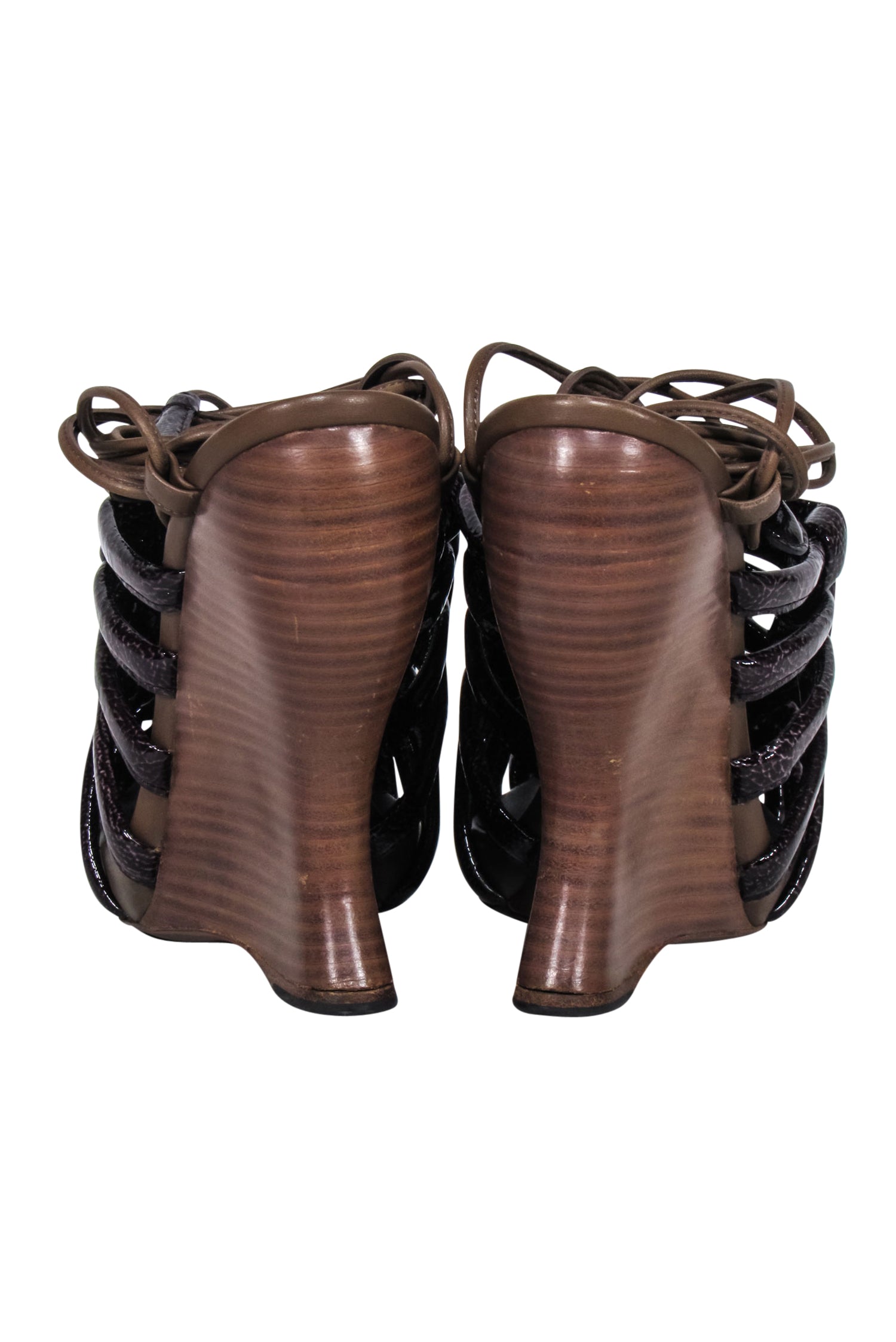 Bottega Veneta - Stunning Brown Patent Leather Wrap - Ankle Wedges, Size 8