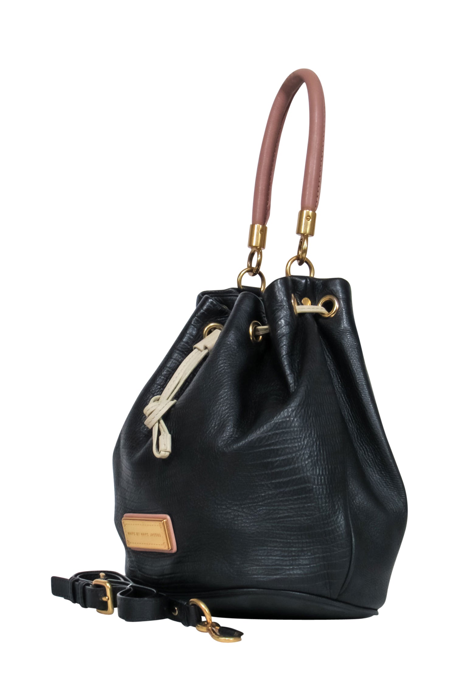 Marc by Marc Jacobs: Black Textured Leather Drawstring Bucket Bag - A Fashion Must-Have!