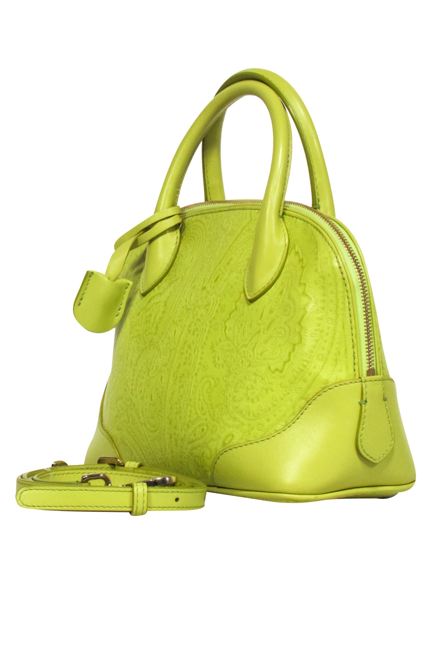 Etro Lime Green Textured Bowler Handbag - A Summer Sensation!