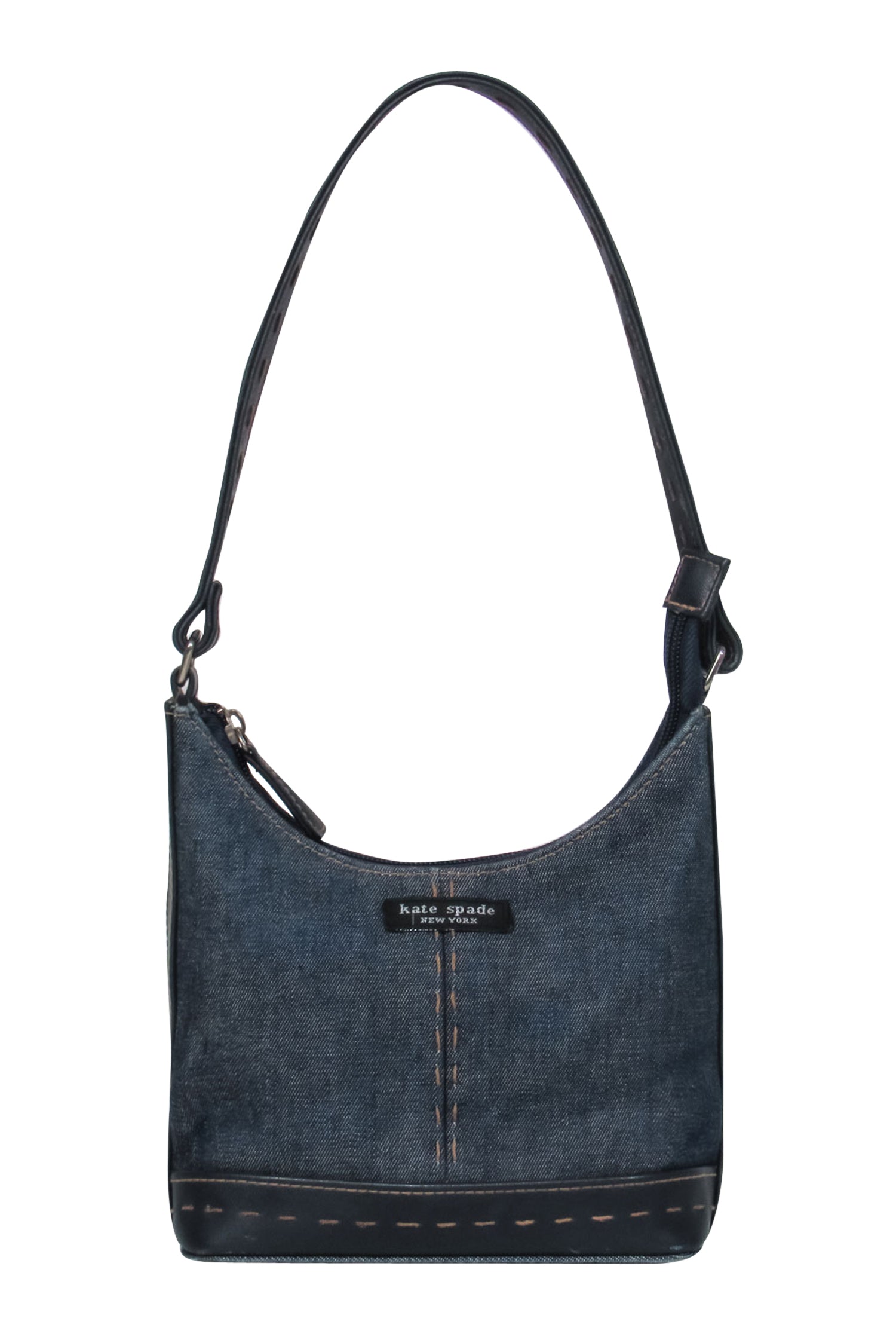Kate Spade Dark Wash Denim & Leather Stitched Mini Handbag - Chic and Stylish