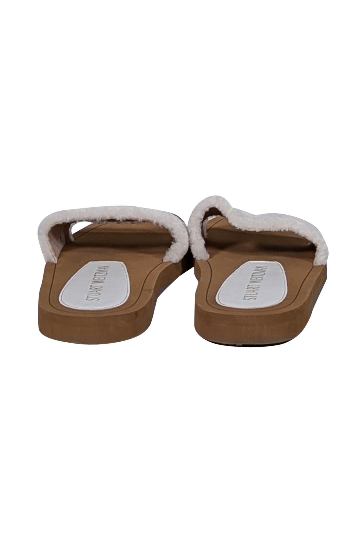 Stuart Weitzman's Cozy Brown Leather & White Shearling Slide Sandals - Size 8