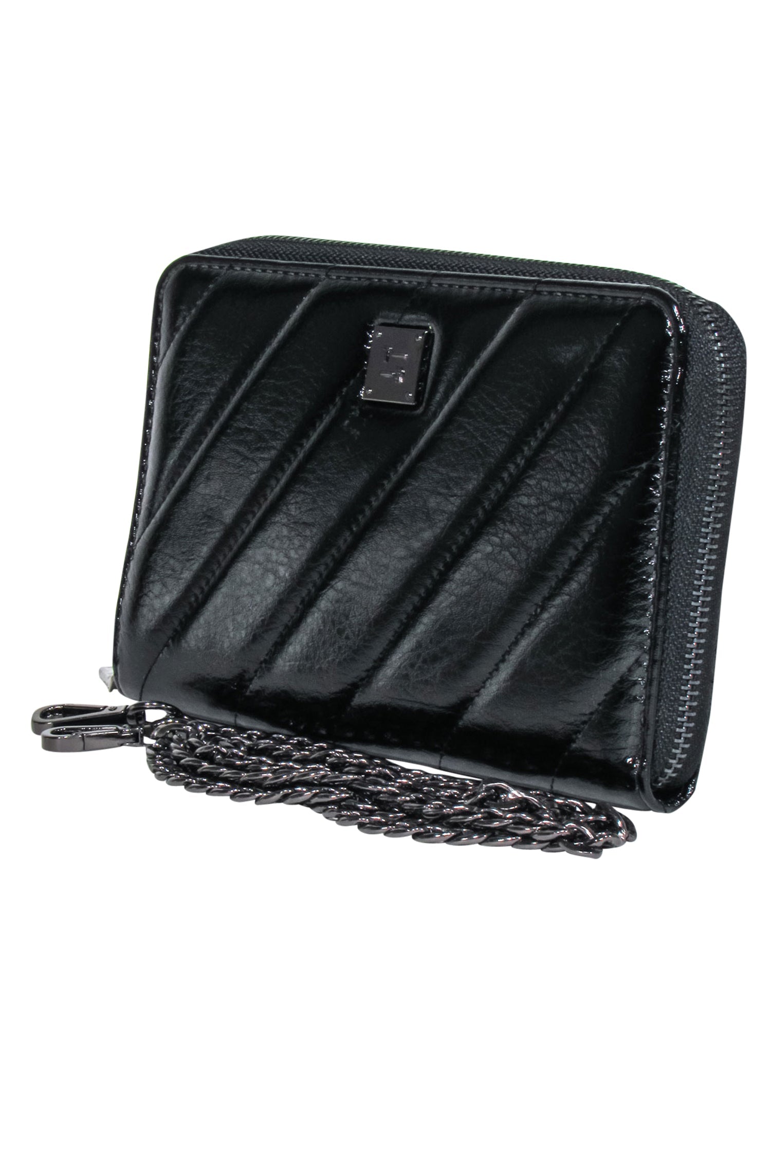Royln - Sleek Black Patent Leather Crossbody Wallet with Removable Strap