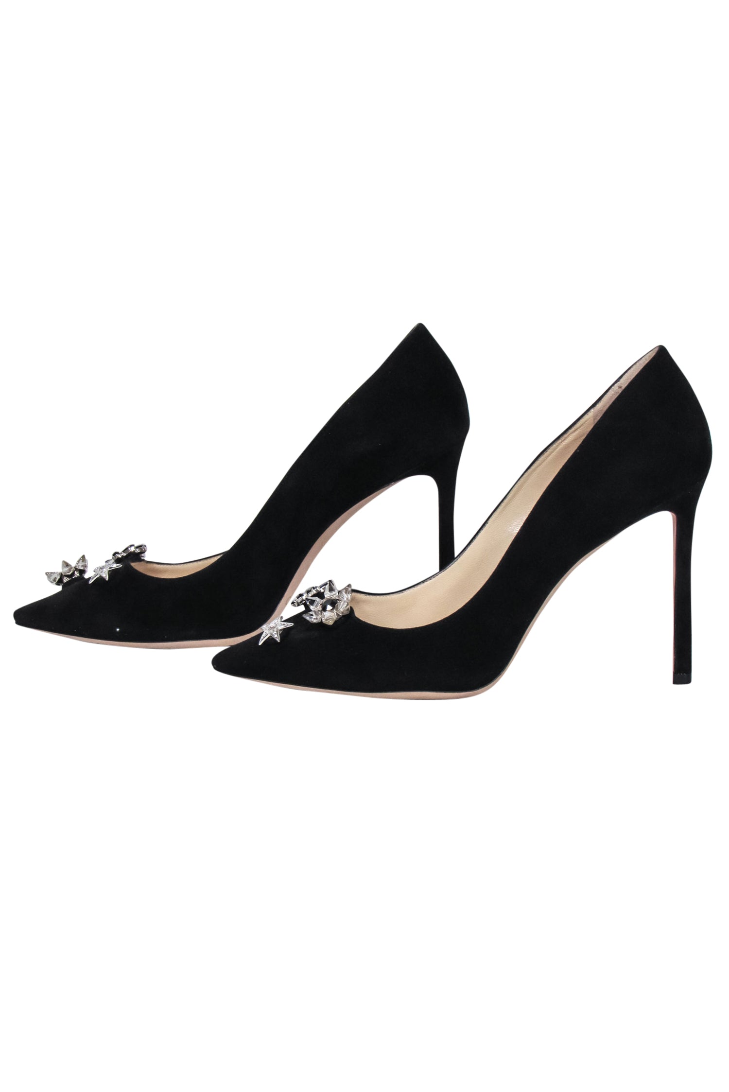 Jimmy Choo Black Suede Dempsey Pumps with Toe Charms - Size 10