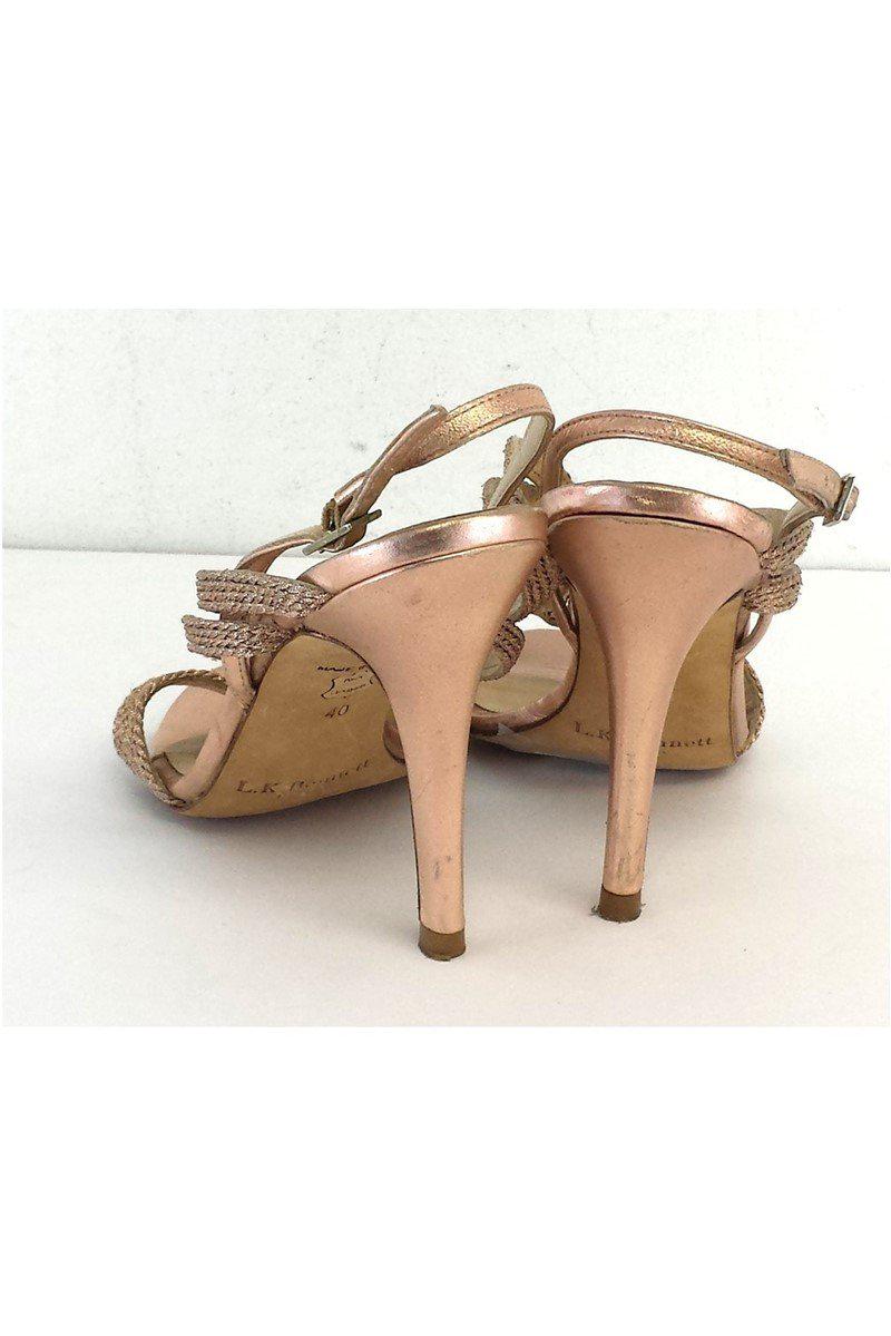 L.K. Bennett's Stunning Shimmer Rose Gold Braided Strappy Heels - Size 9.5