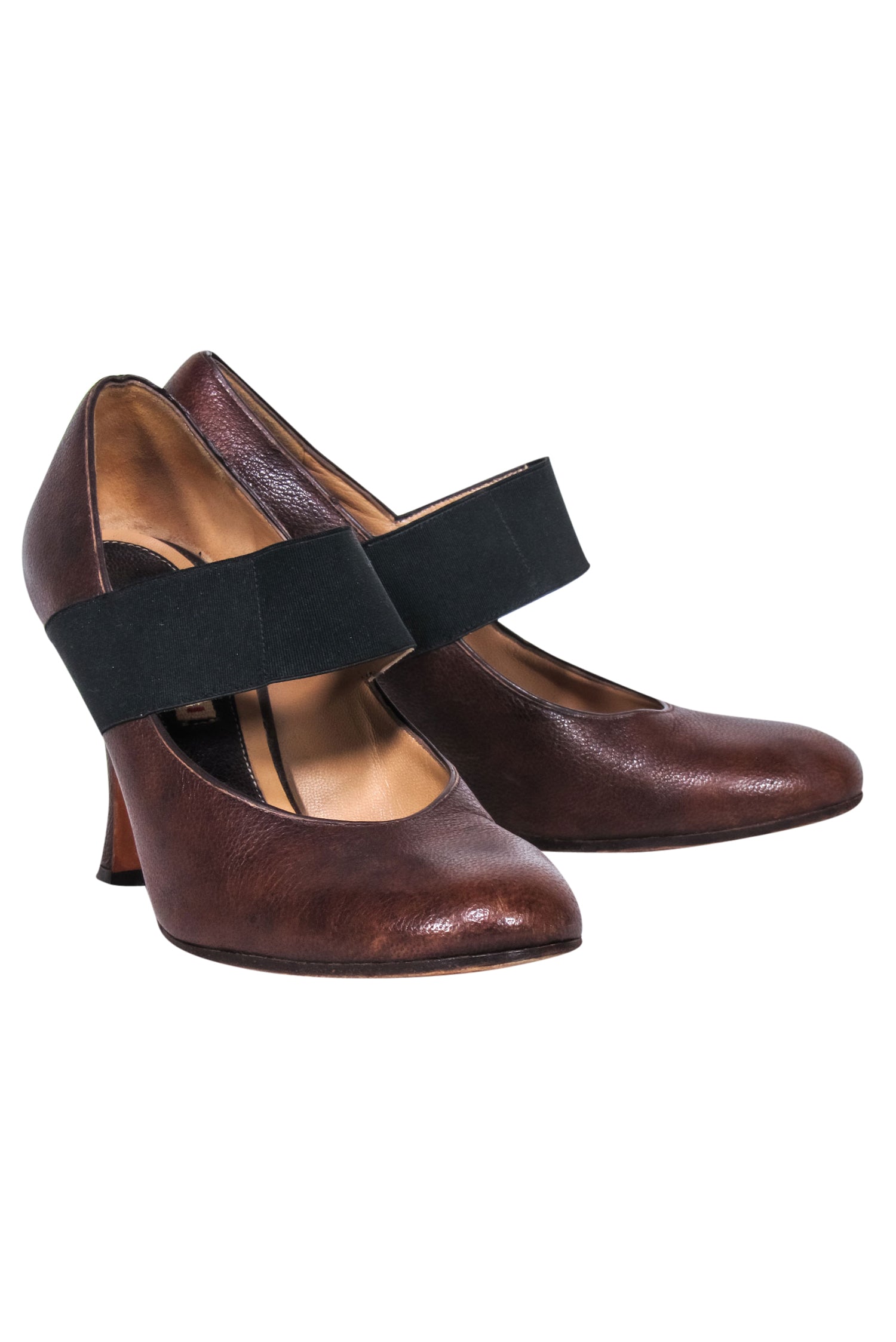 Marni's Stunning Brown Leather Pumps with Black Strap - Size 6.5
