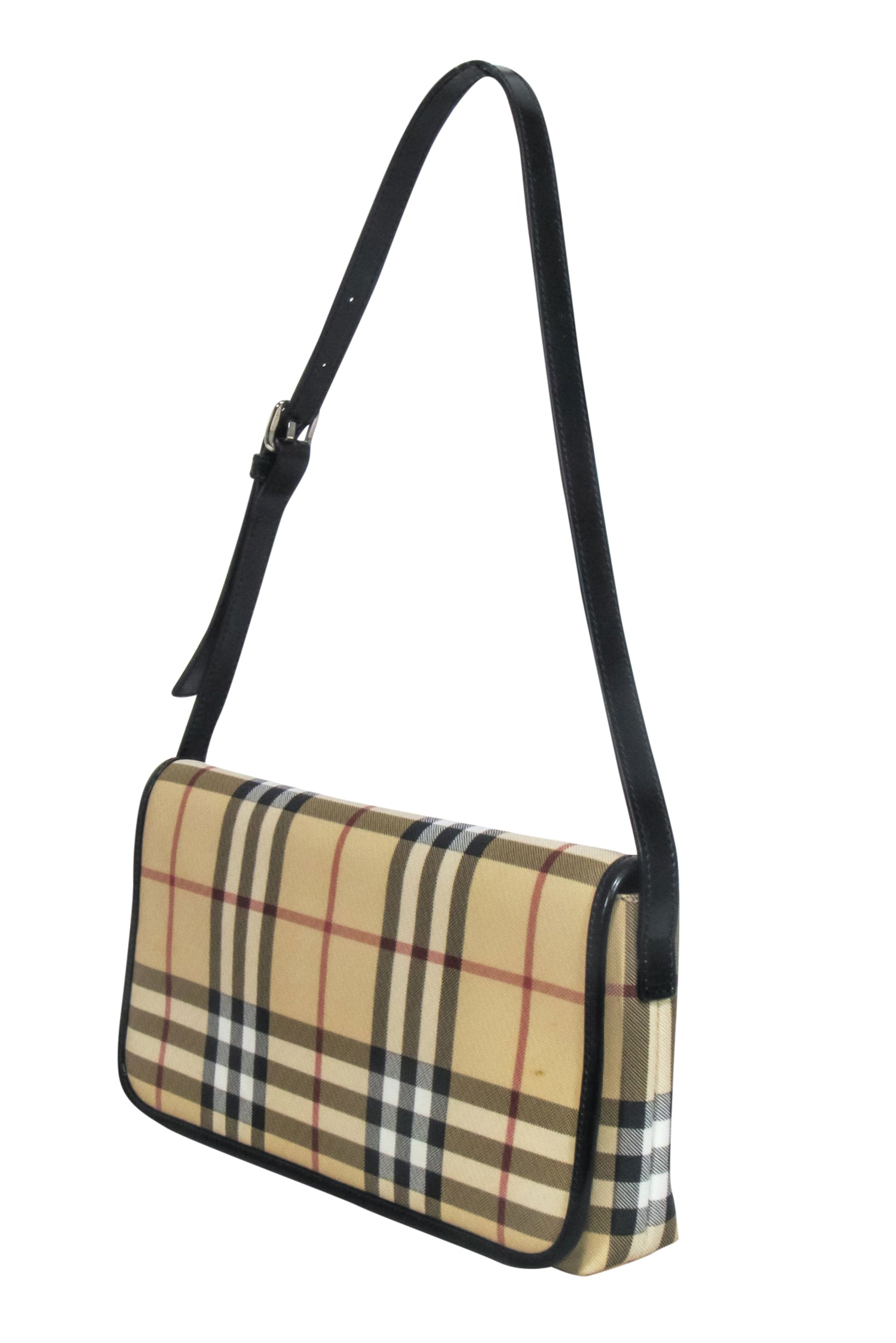 Burberry - Beige Signature Plaid Haymarket Baguette Shoulder Bag: A Style Statement