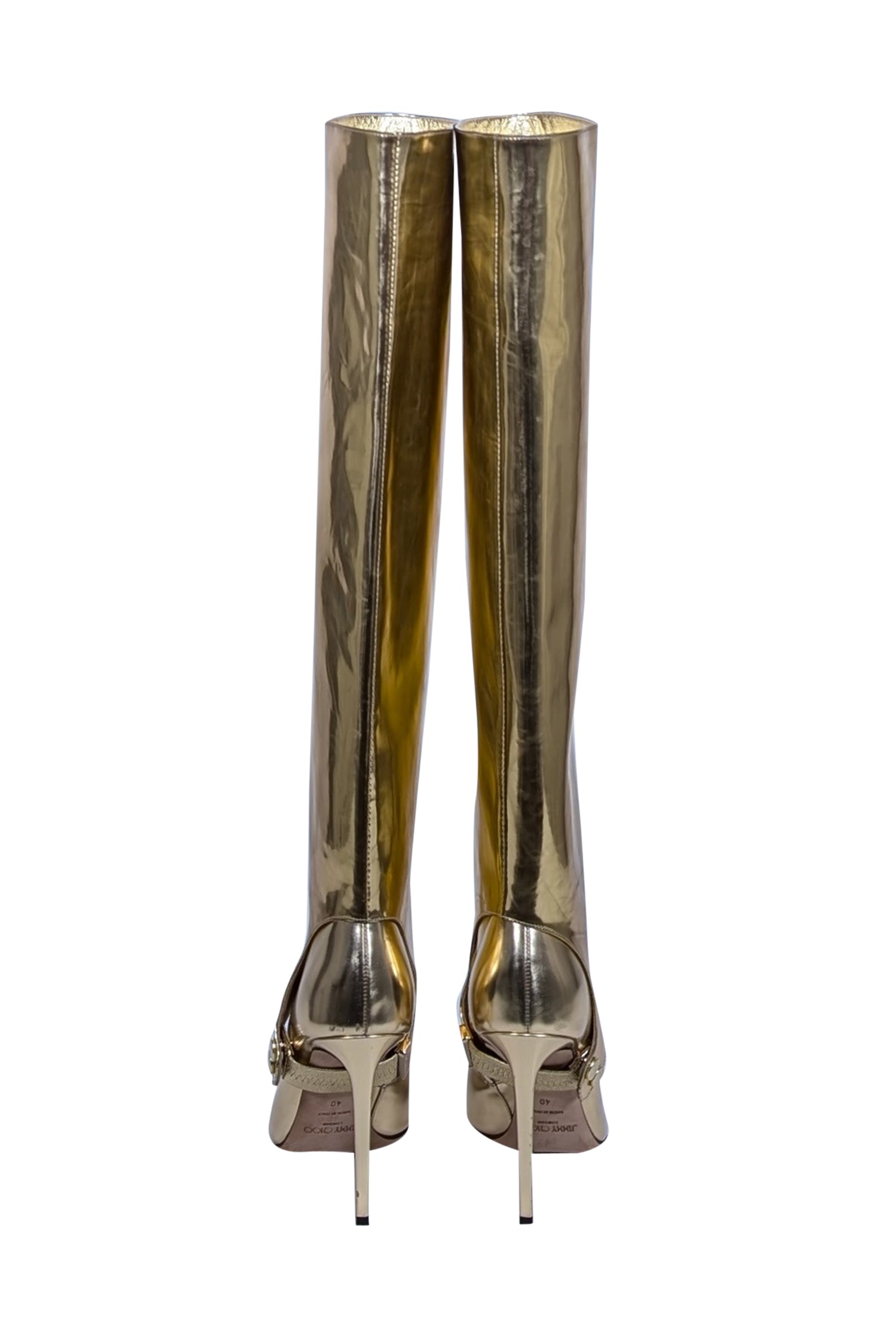 Jimmy Choo Gold Patent Leather Hurley Tall Boots - Size 10 with Detachable Shaft