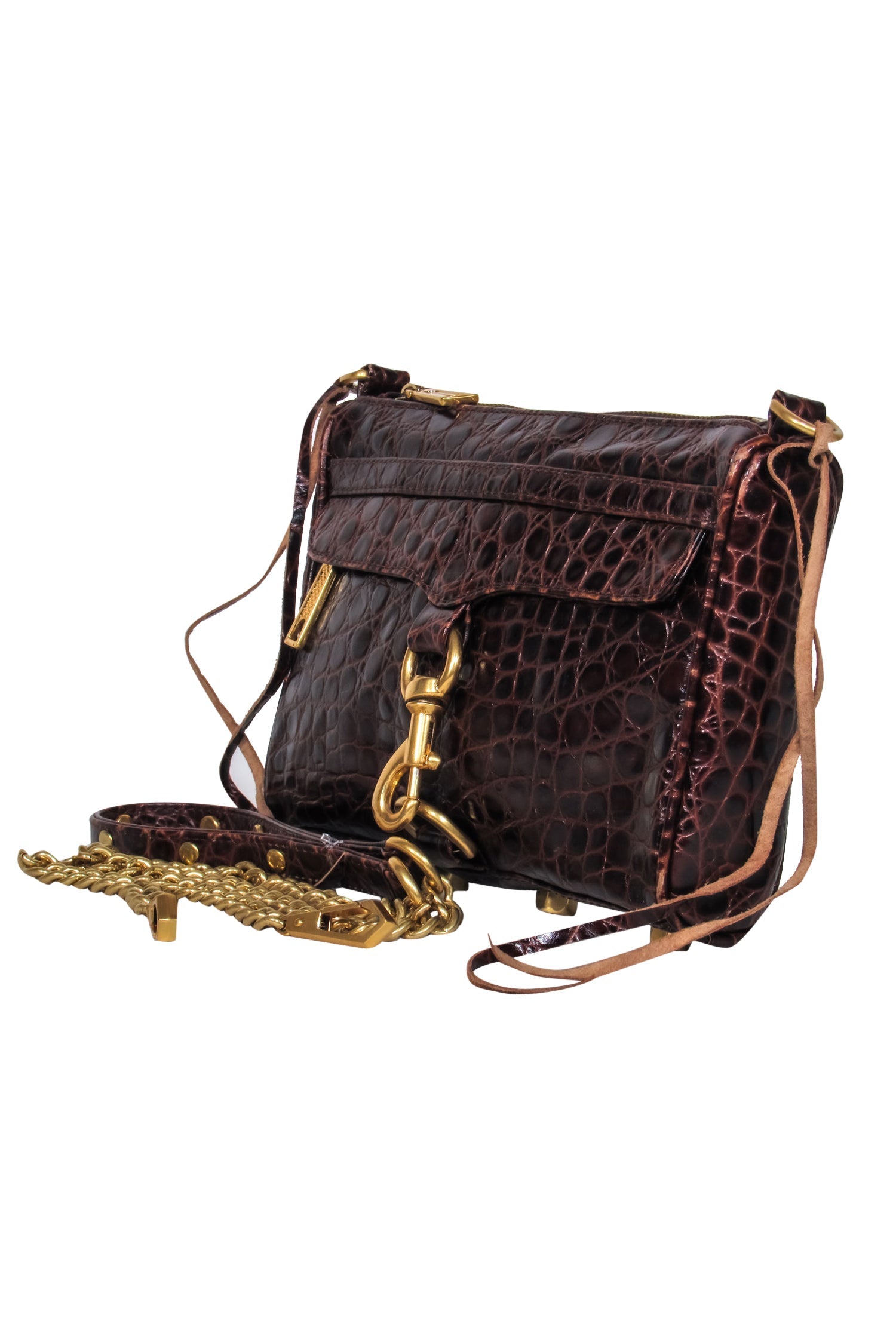 Rebecca Minkoff - Stunning Brown Leather Crocodile Embossed Gold Chain Mac Crossbody Bag