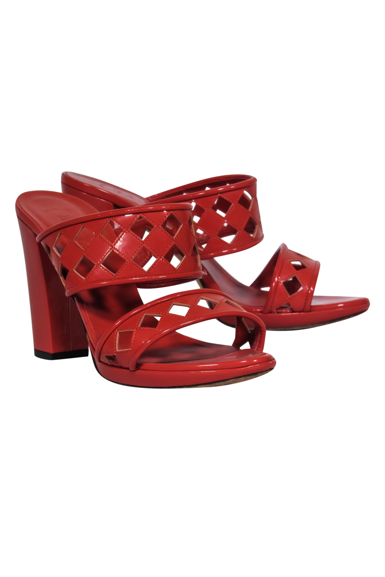 Bally's Stunning Deep Orange Patent Leather Cutout Sandals - Size 7.5!