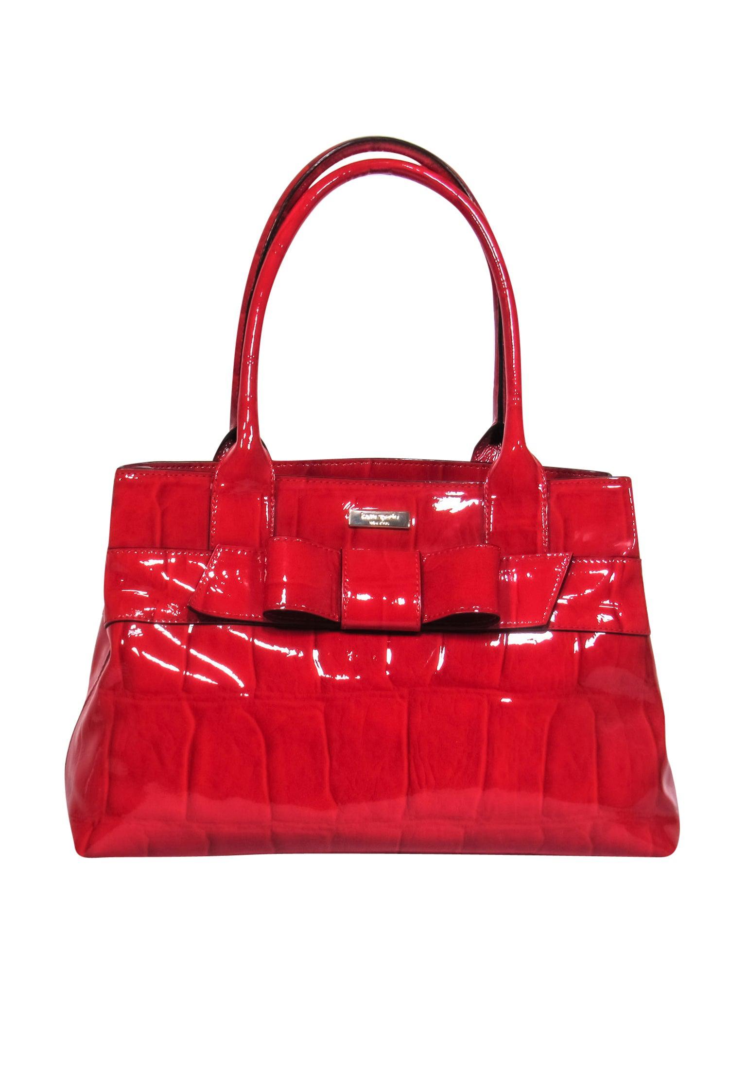 Kate Spade's Stunning Red Patent Leather Crocodile Embossed Tote with a Bow