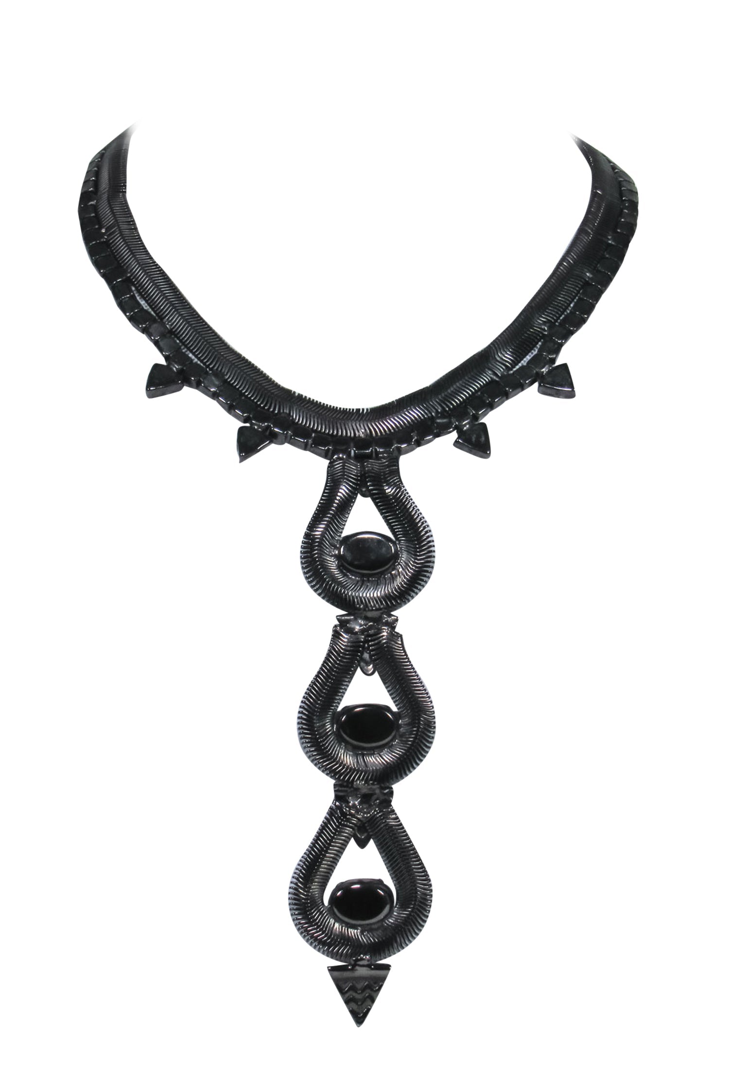 Lionette Gunmetal Jeweled Bar Pendant Statement Necklace