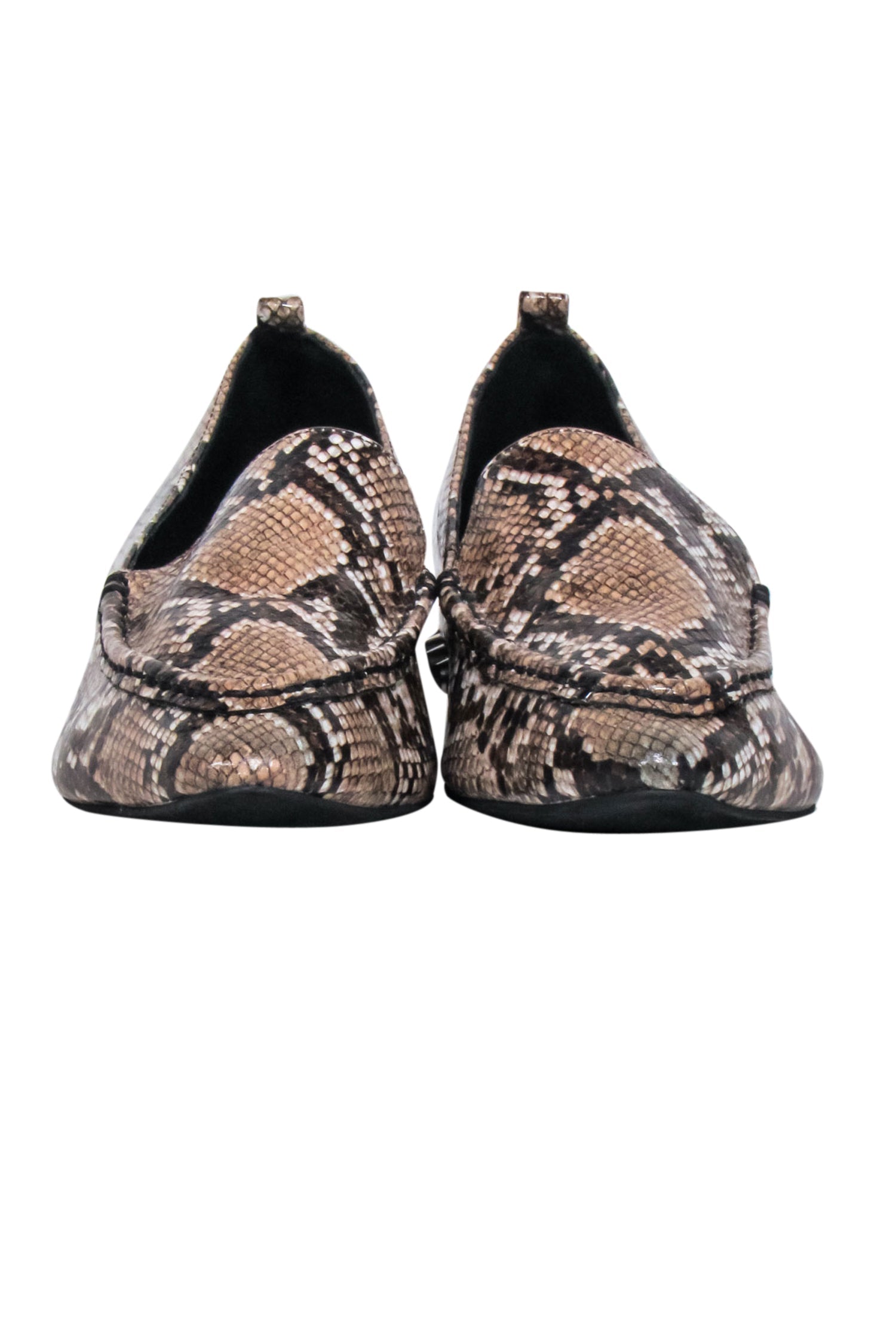 Jeffrey Campbell Taupe & Brown Snake Print Studded Loafers - Size 7M