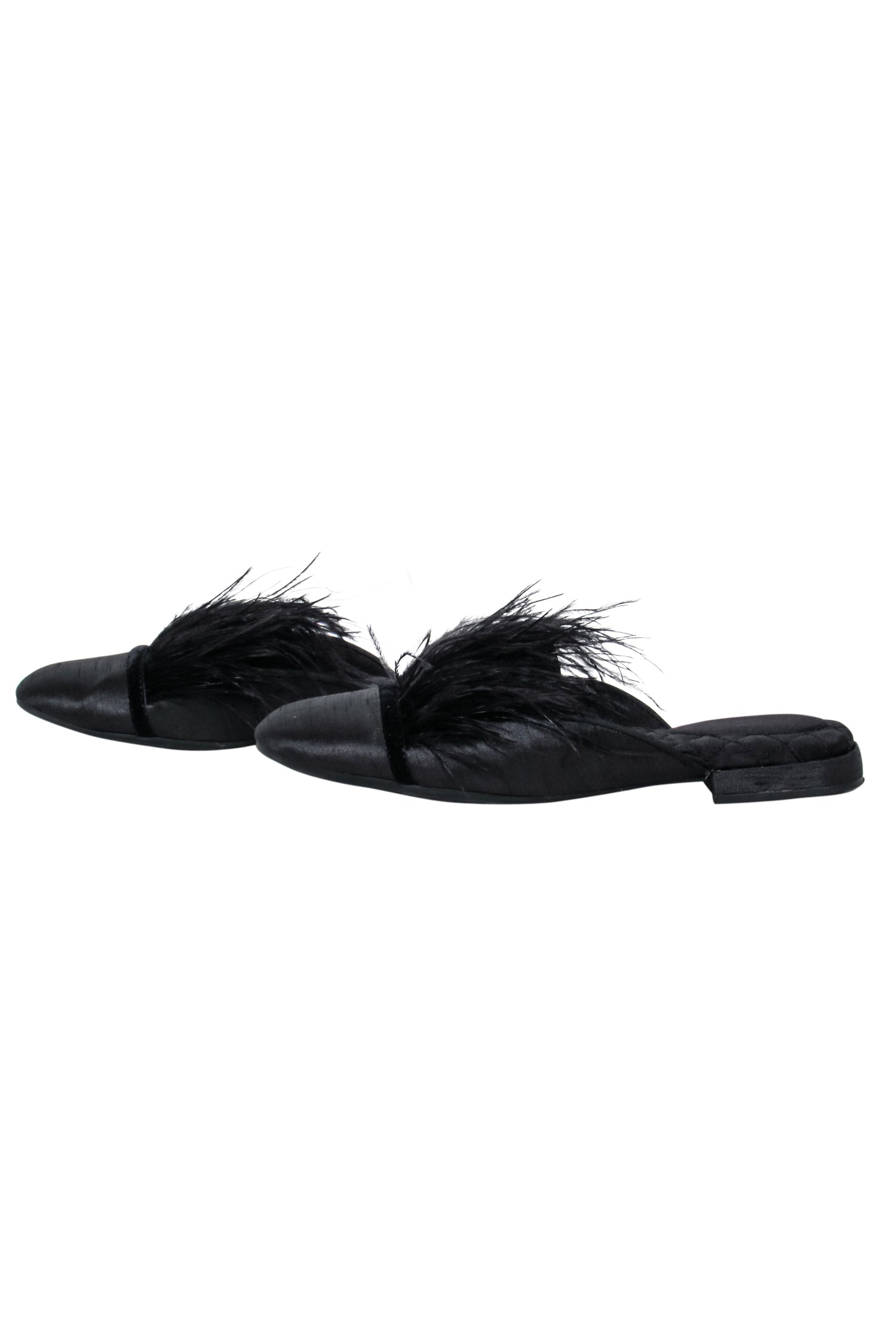 Birdie Black Feather-Trimmed Flat Mule Shoes - Size 6: Fashionable Footwear!