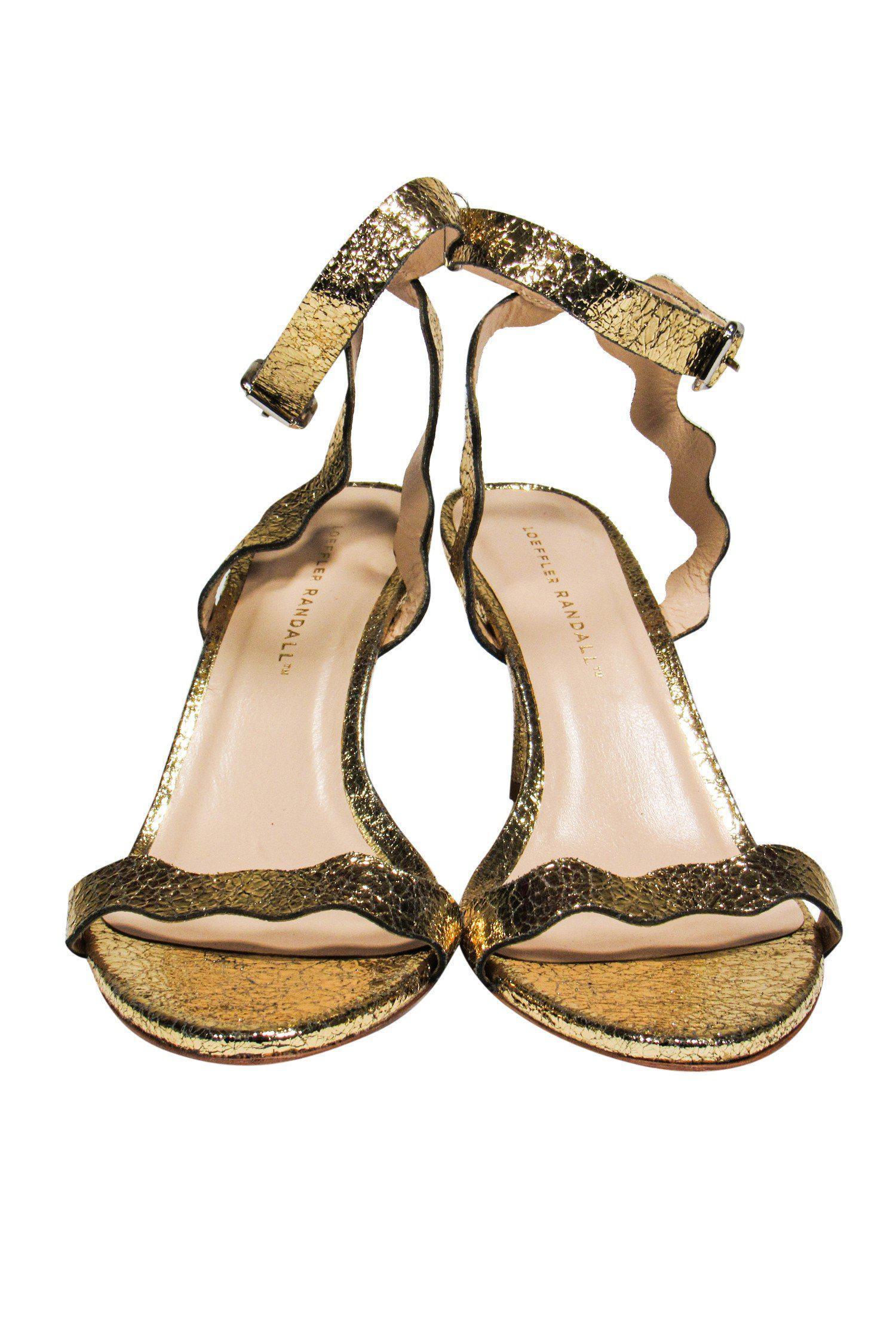 Loeffler Randall Gold Crackle Ankle-Strap Kitten Heels - Size 11: Sparkle and Shine!