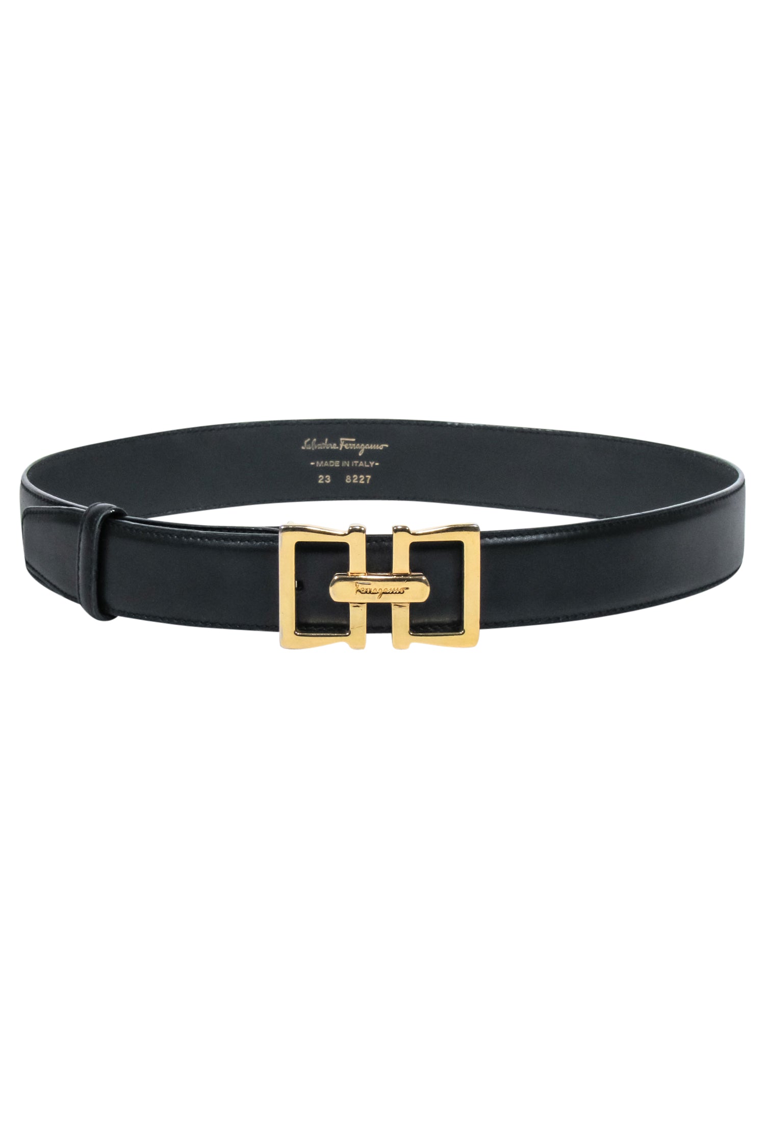 Ferragamo Luxury Black Leather Belt with Stunning Gold Buckle - Size 000