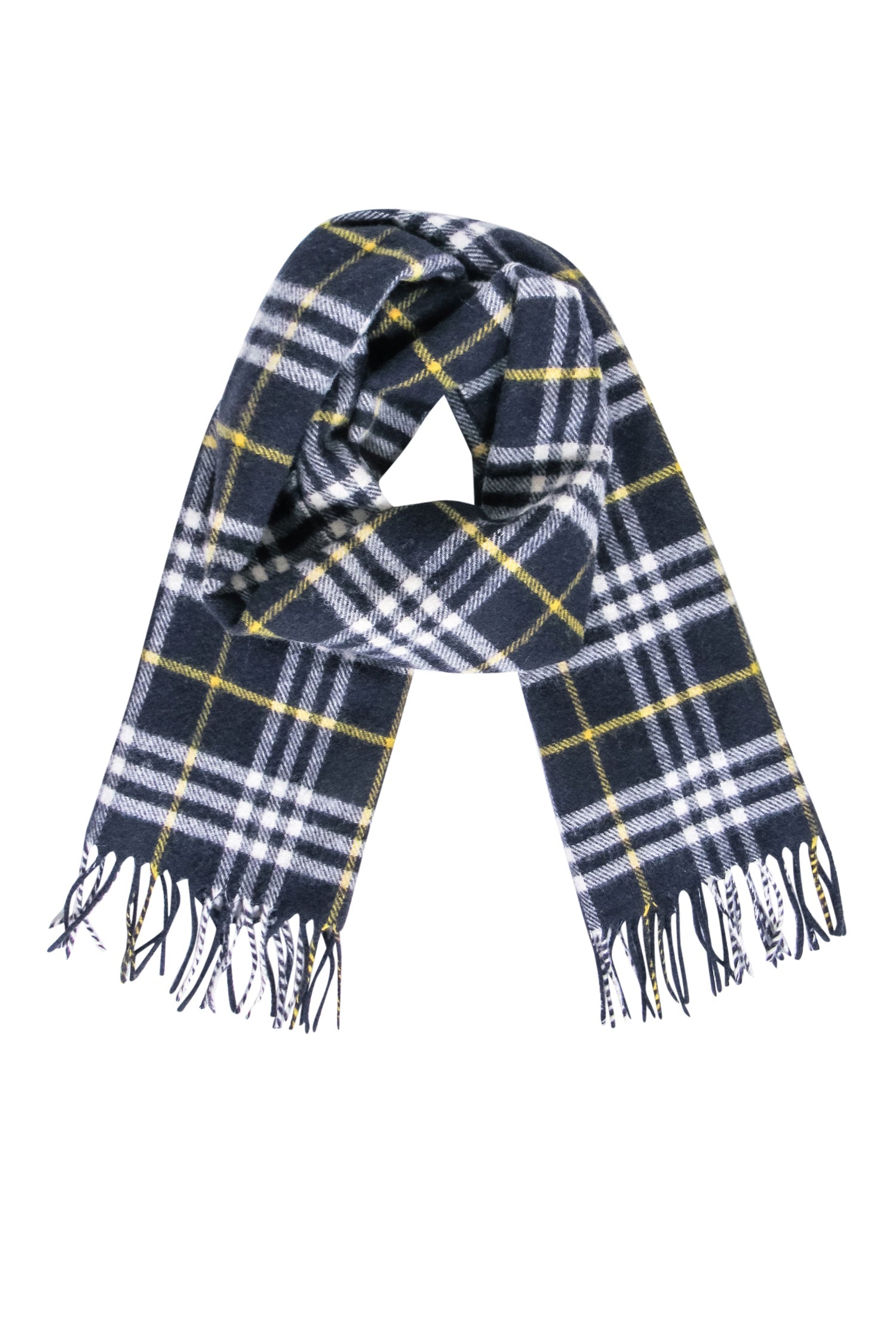 Burberry - Stunning Navy, White & Yellow Plaid Lambswool Scarf