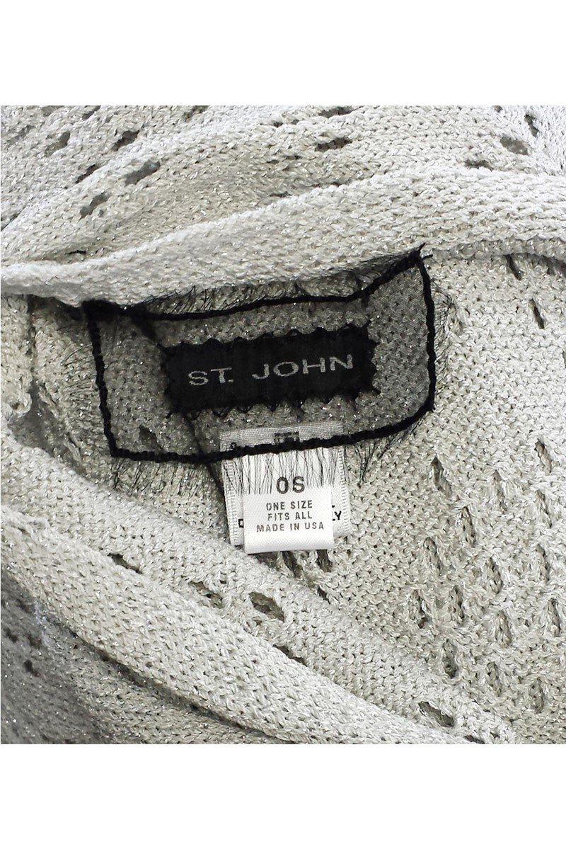 Stunning St. John Grey Metallic Knit Scarf - A Must-Have!