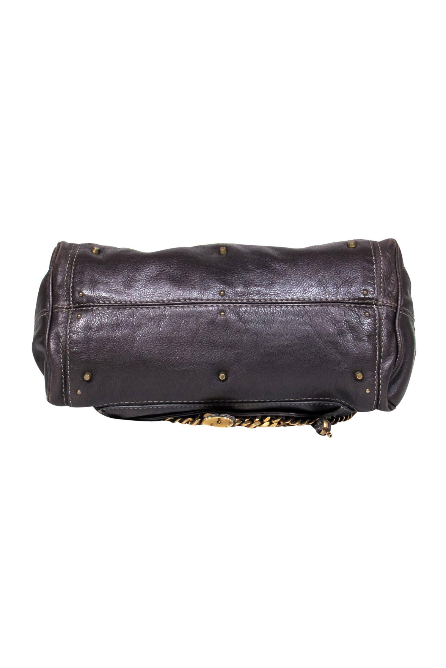 Chloe - Stylish Brown Leather Large Handbag with Lock and Chain