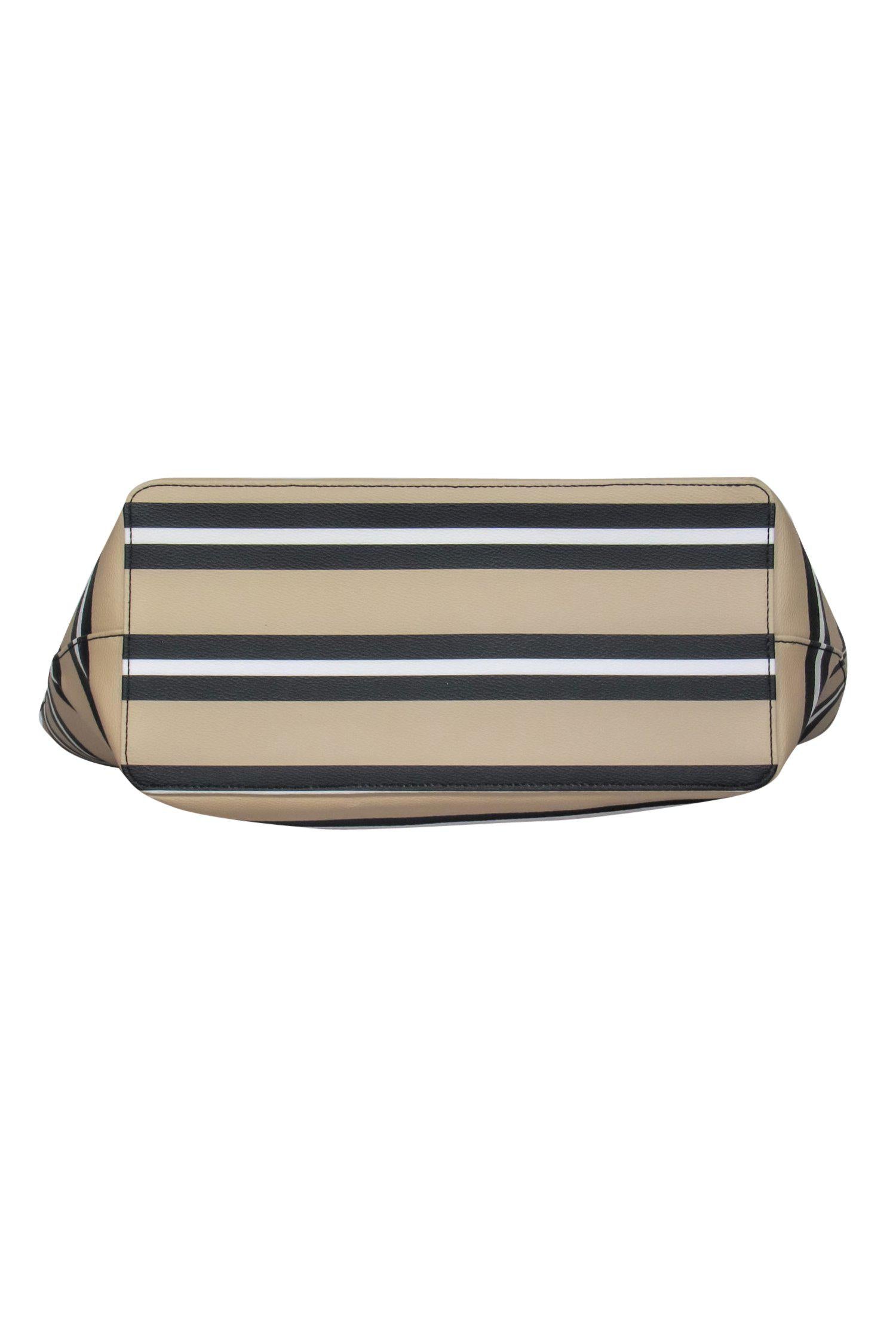 Kate Spade - Chic Beige & Black Striped Leather Tote for Effortless Style