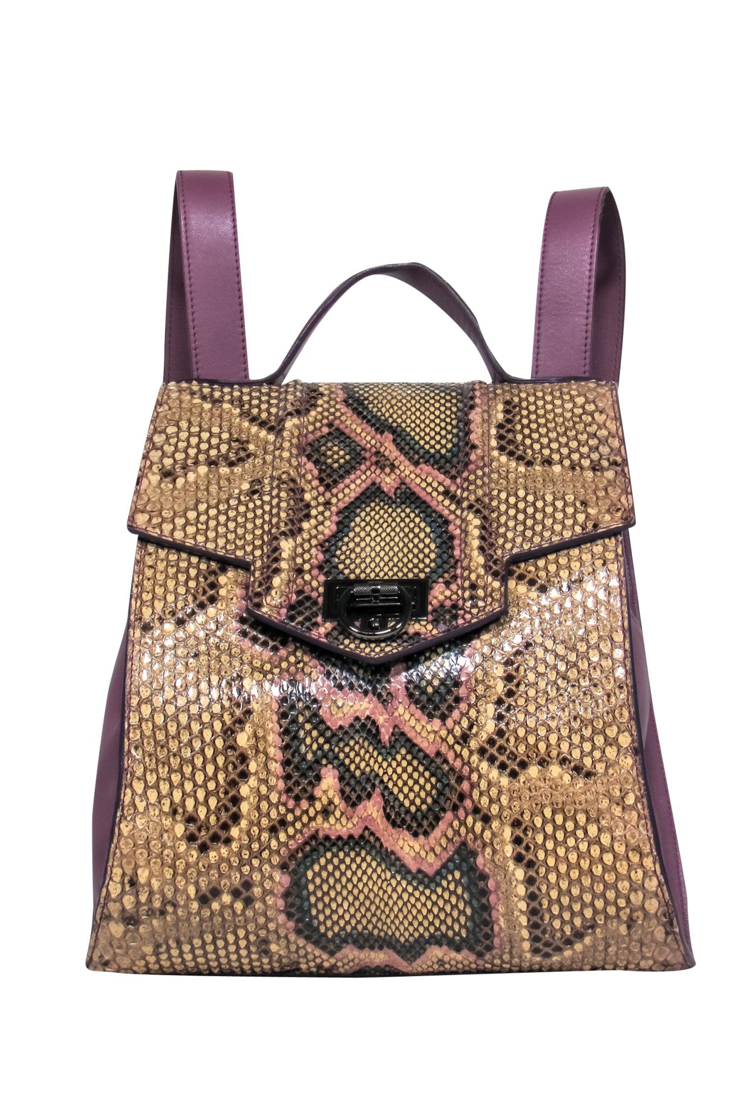 Reece Hudson's Mauve and Tan Snake Print Adventure Backpack