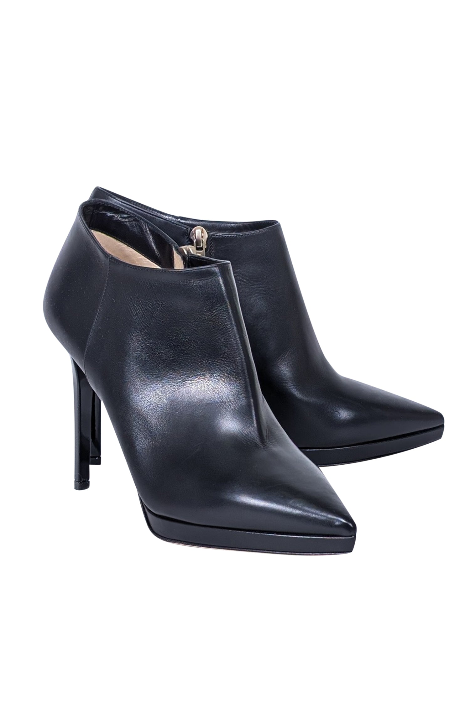 Jimmy Choo Black Leather Pointed-Toe High Heel Short Boots - Size 10.5 - Rock the Night!