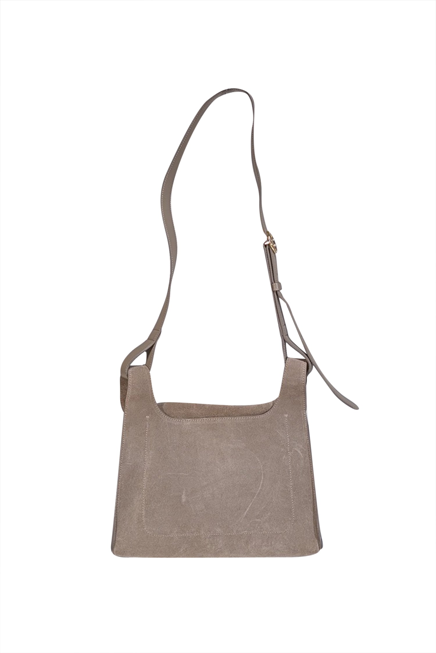 Cuyana's Stunning Taupe Suede Double Loop Crossbody Bag