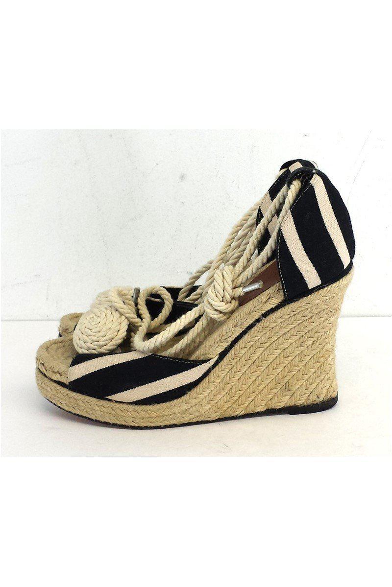 Gorgeous Kate Spade Black & Cream Striped Espadrille Wedges in Size 9 - Grab Yours Now!