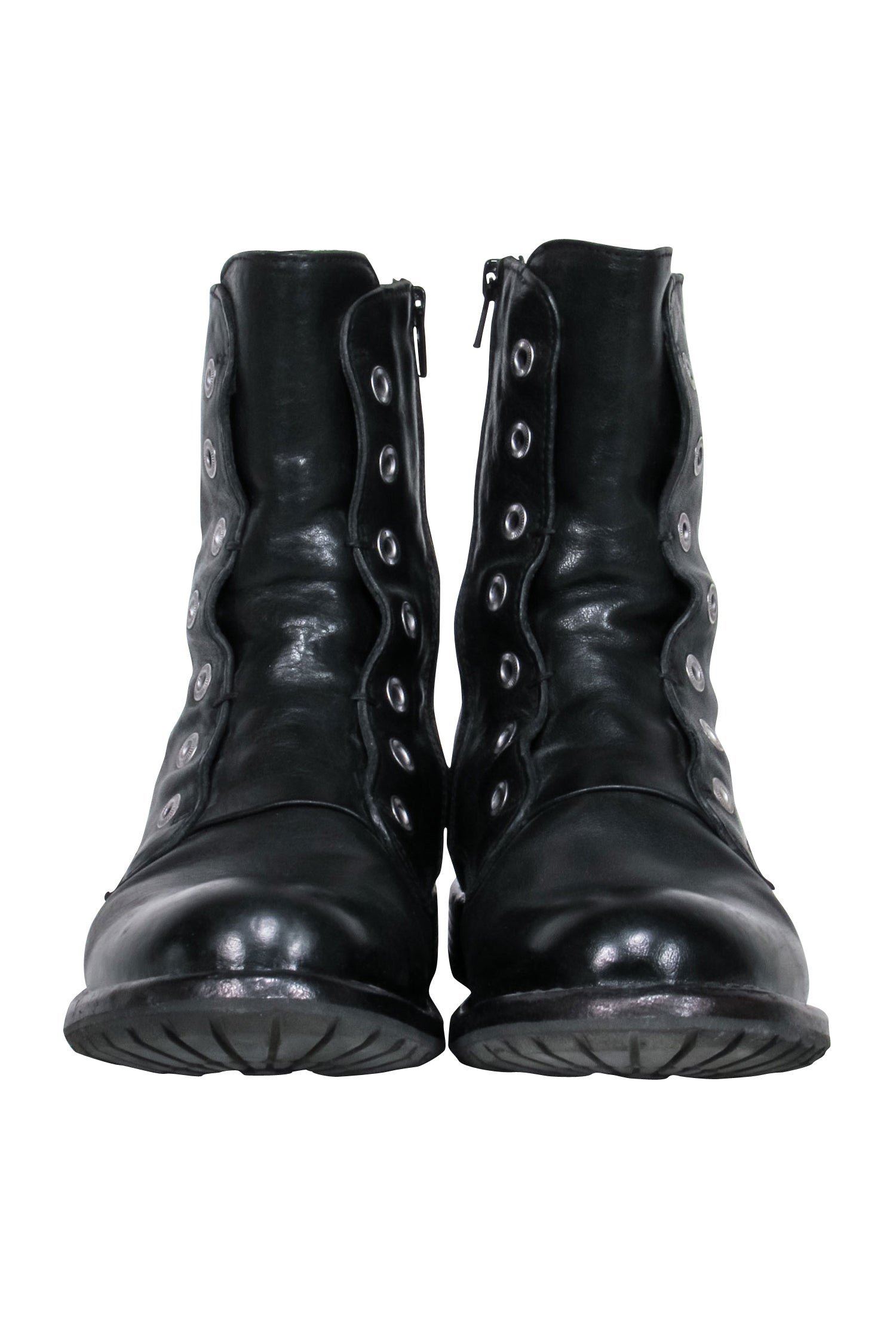 Moma Black Leather Grommet Trim Mid-Calf Boot - Size 9.5 - A Fashion Statement!