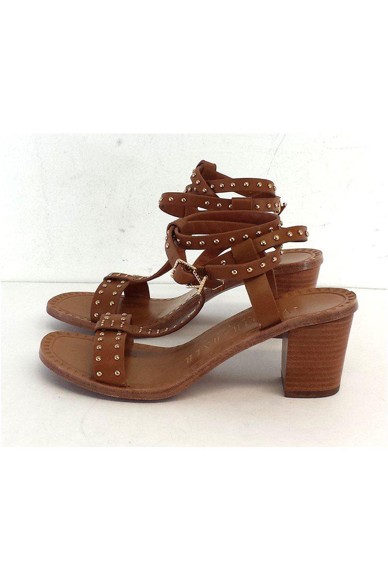 Ivy Kirzhner's Stunning Cognac Olympian Studded Sandal Heels in Size 8