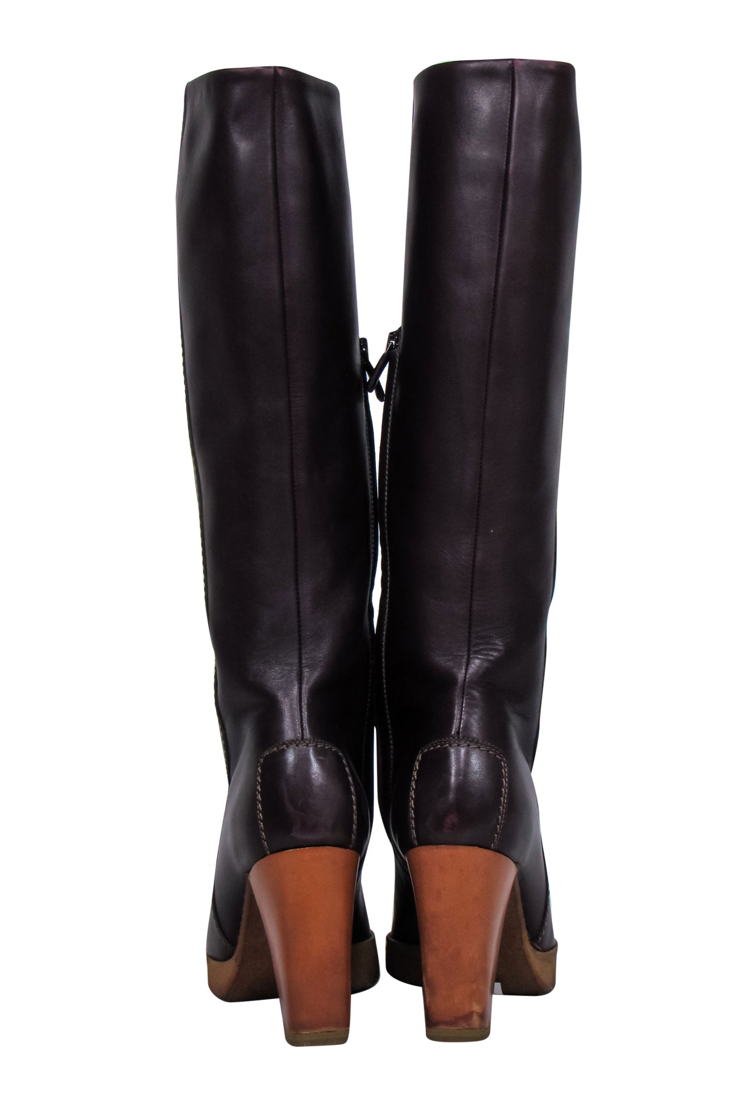 Tod's Deep Plum Smooth Leather Block Heel Boots - Size 7