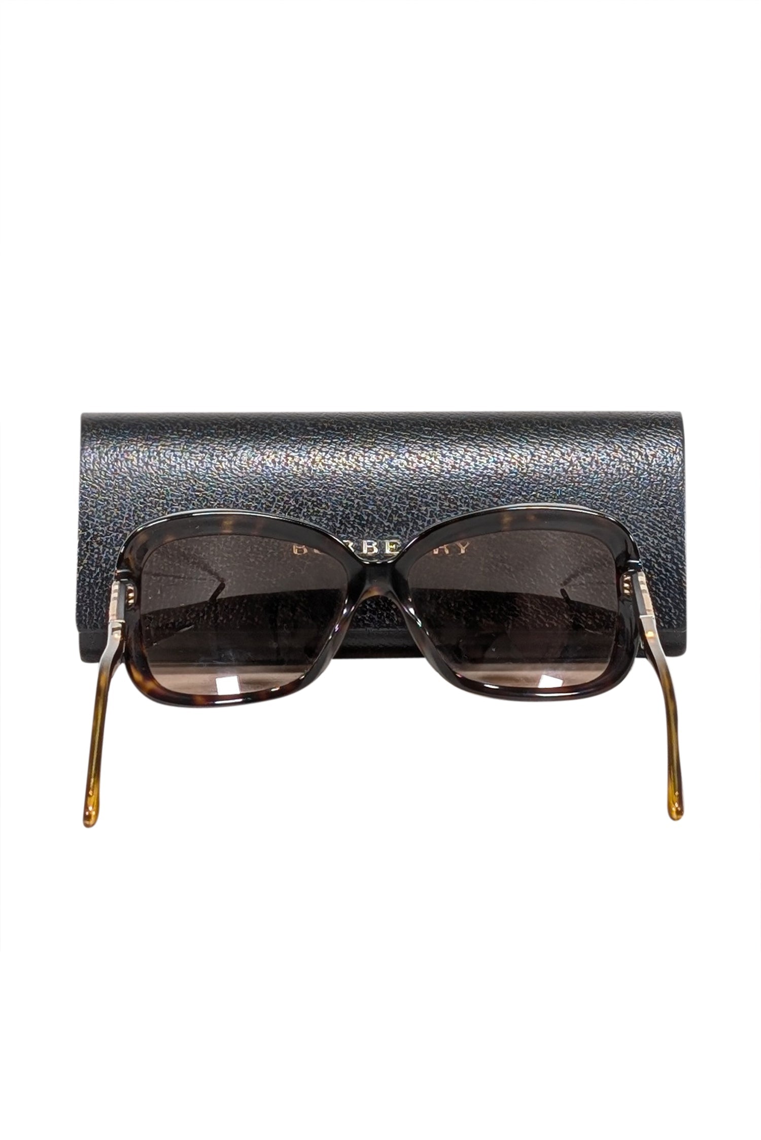Burberry's Stylish Brown Rounded Square Sunglasses with Signature Plaid Sides